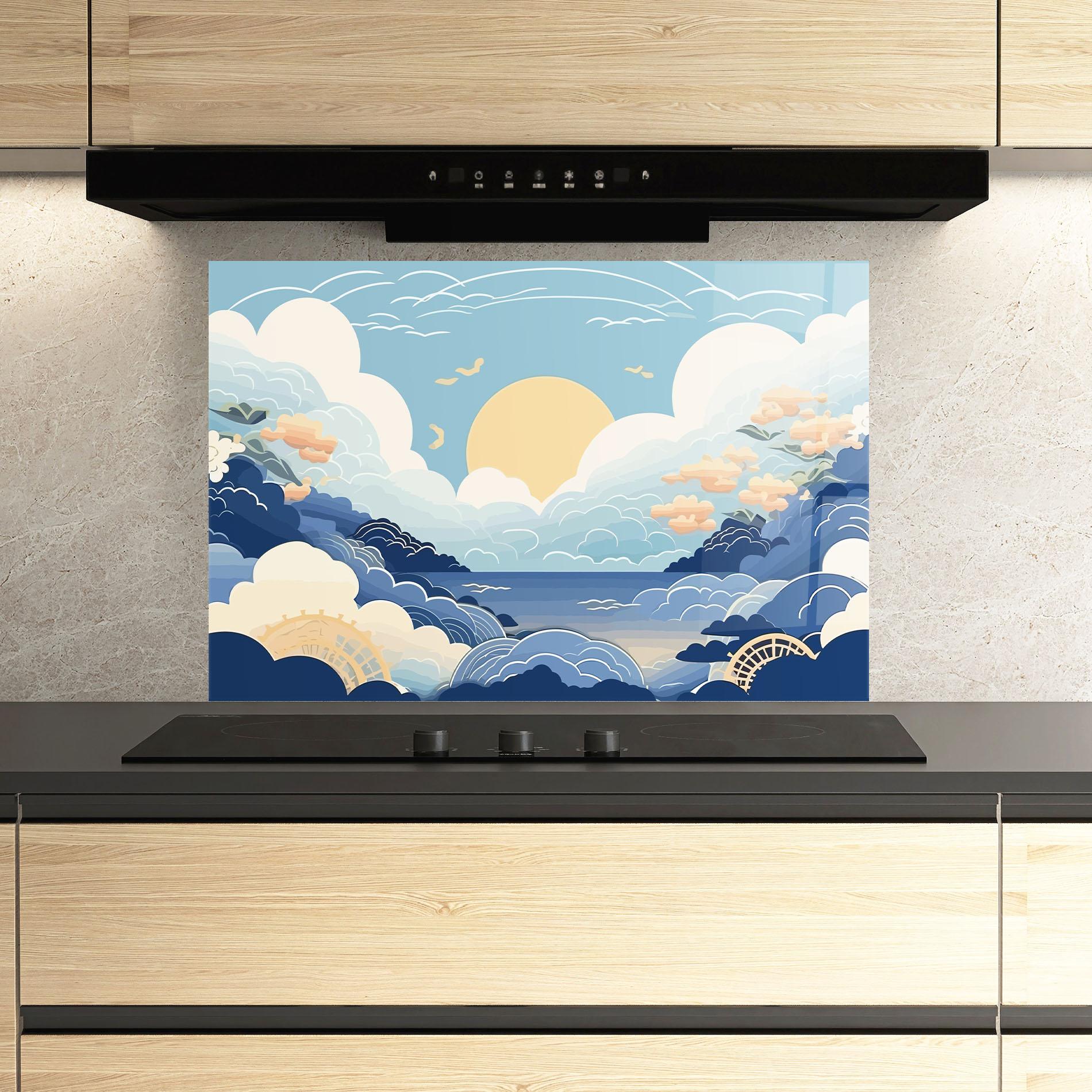 Стъклен панел за кухня Big White Clouds mockup 3