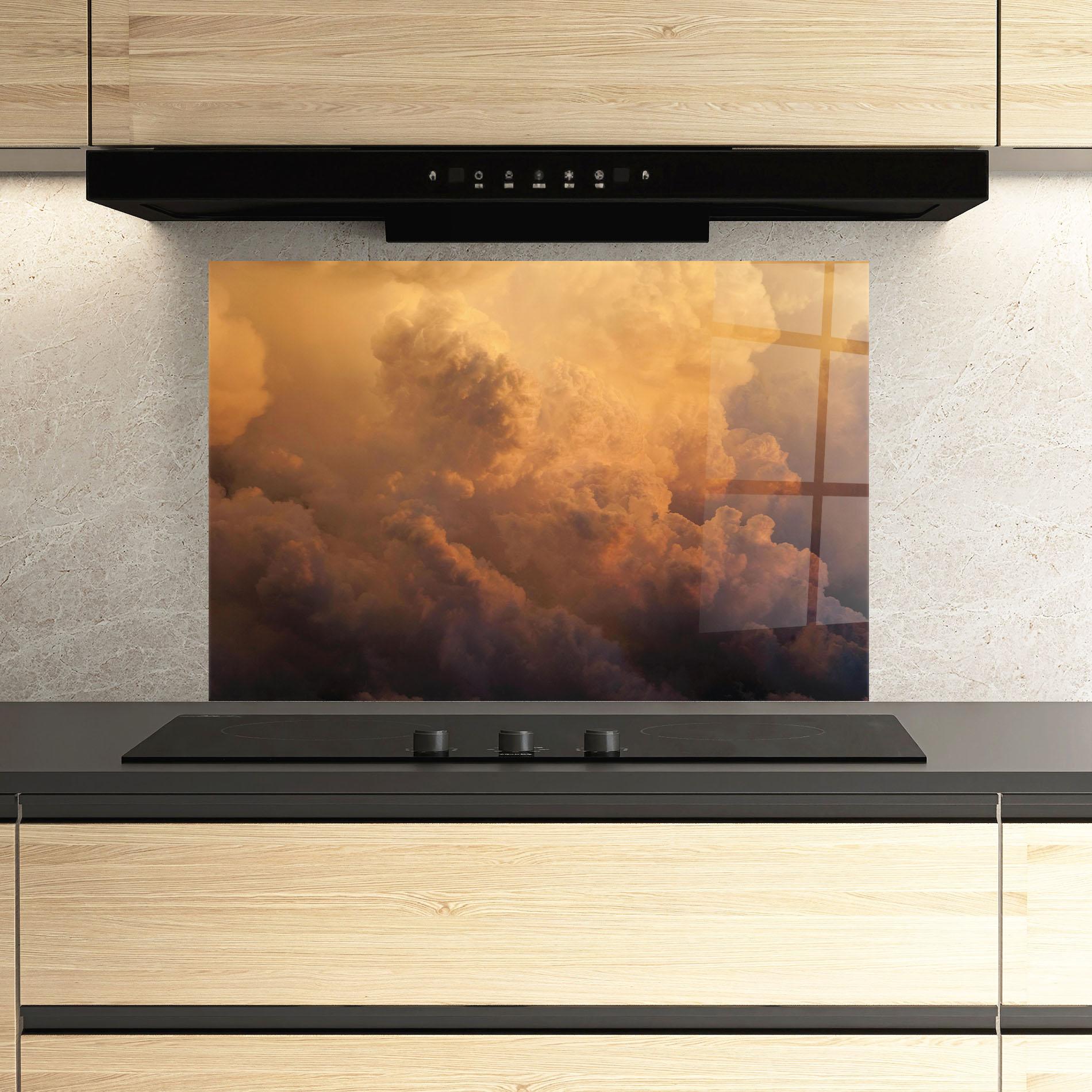 Стъклен панел за кухня Brown Orange Clouds mockup 3