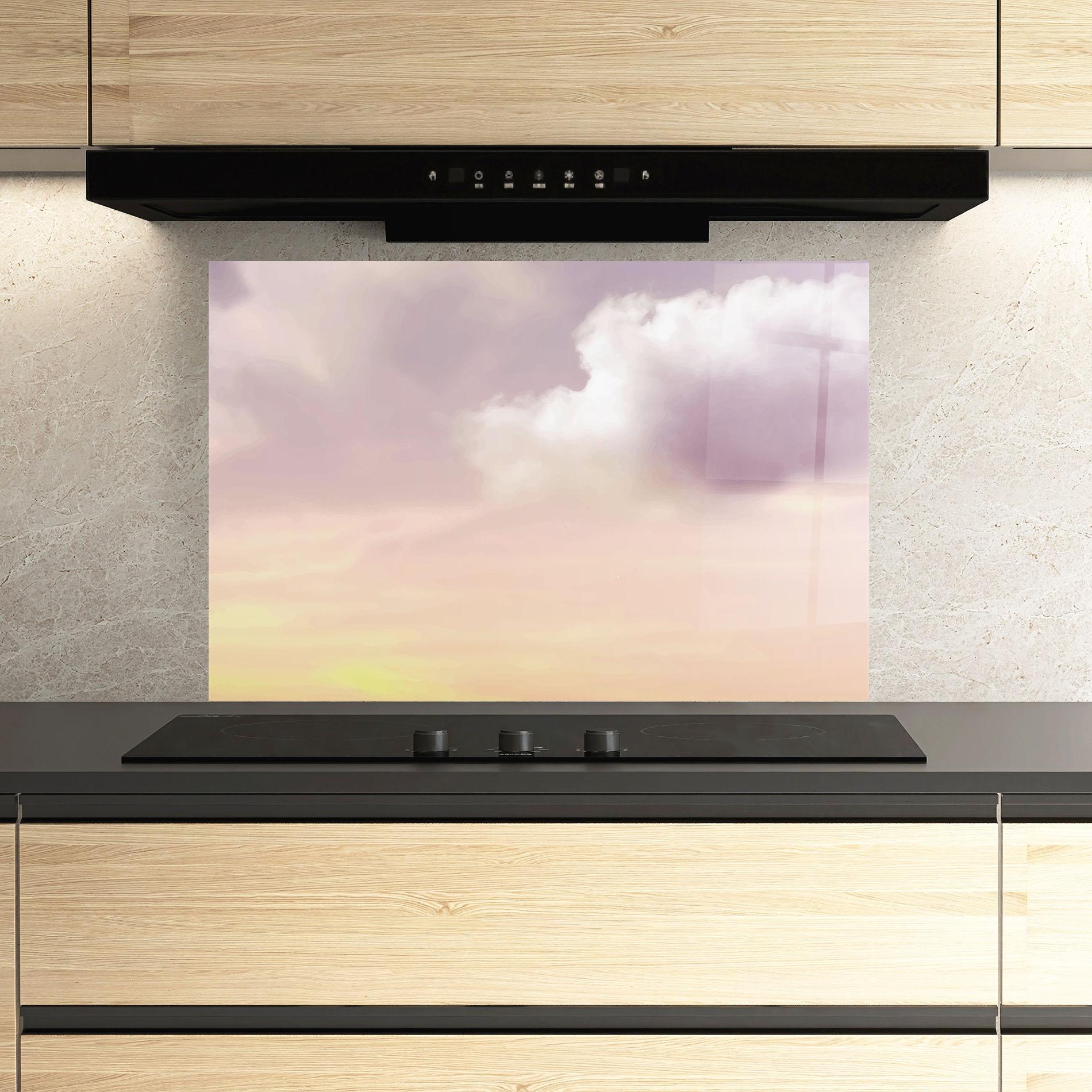 Стъклен панел за кухня Clouds Watercolor Cream mockup 3