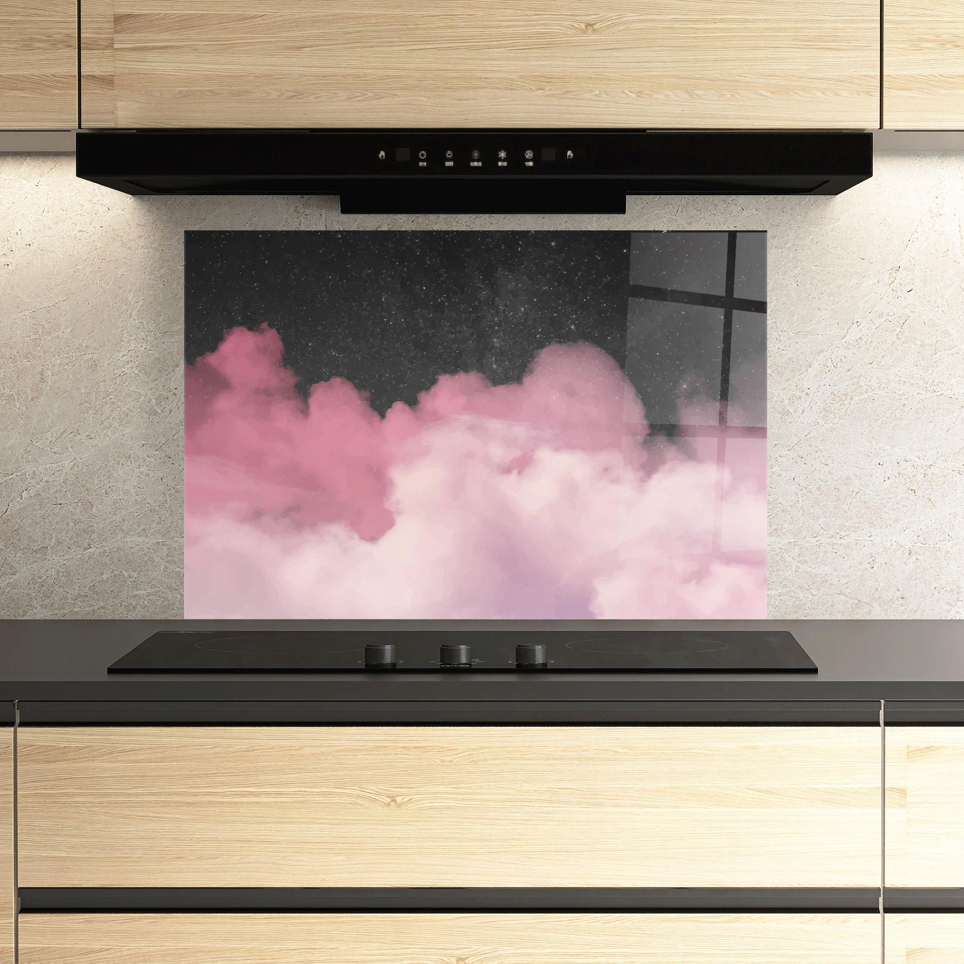 Стъклен панел за кухня Clouds Watercolor Purple mockup 3