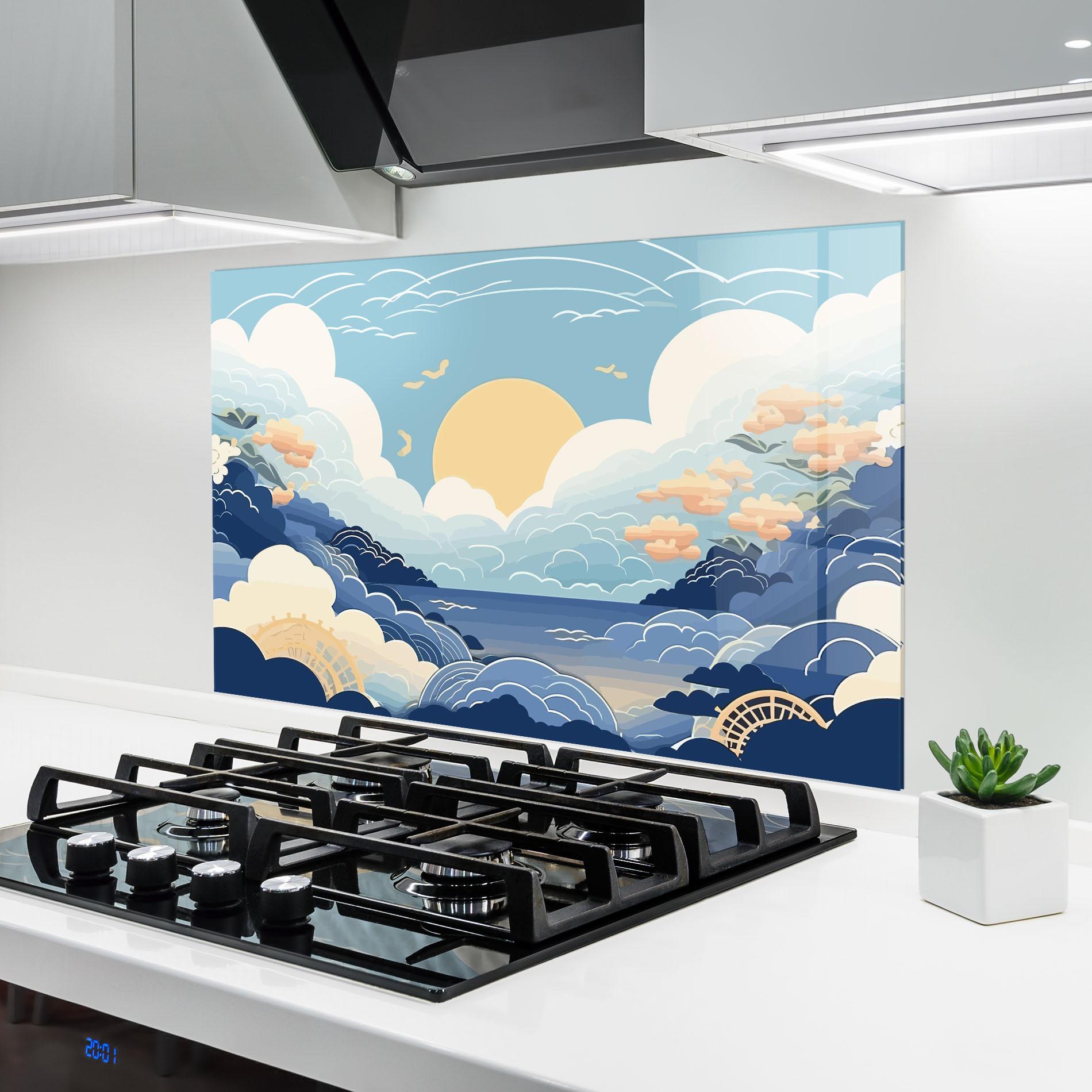 Стъклен панел за кухня Big White Clouds mockup 6