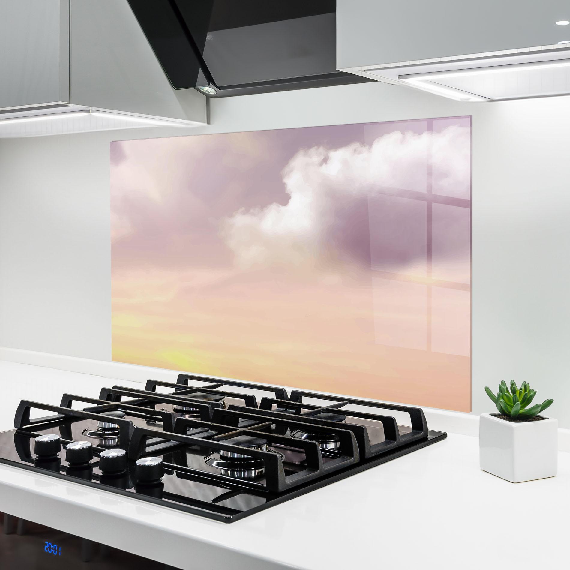 Стъклен панел за кухня Clouds Watercolor Cream mockup 6