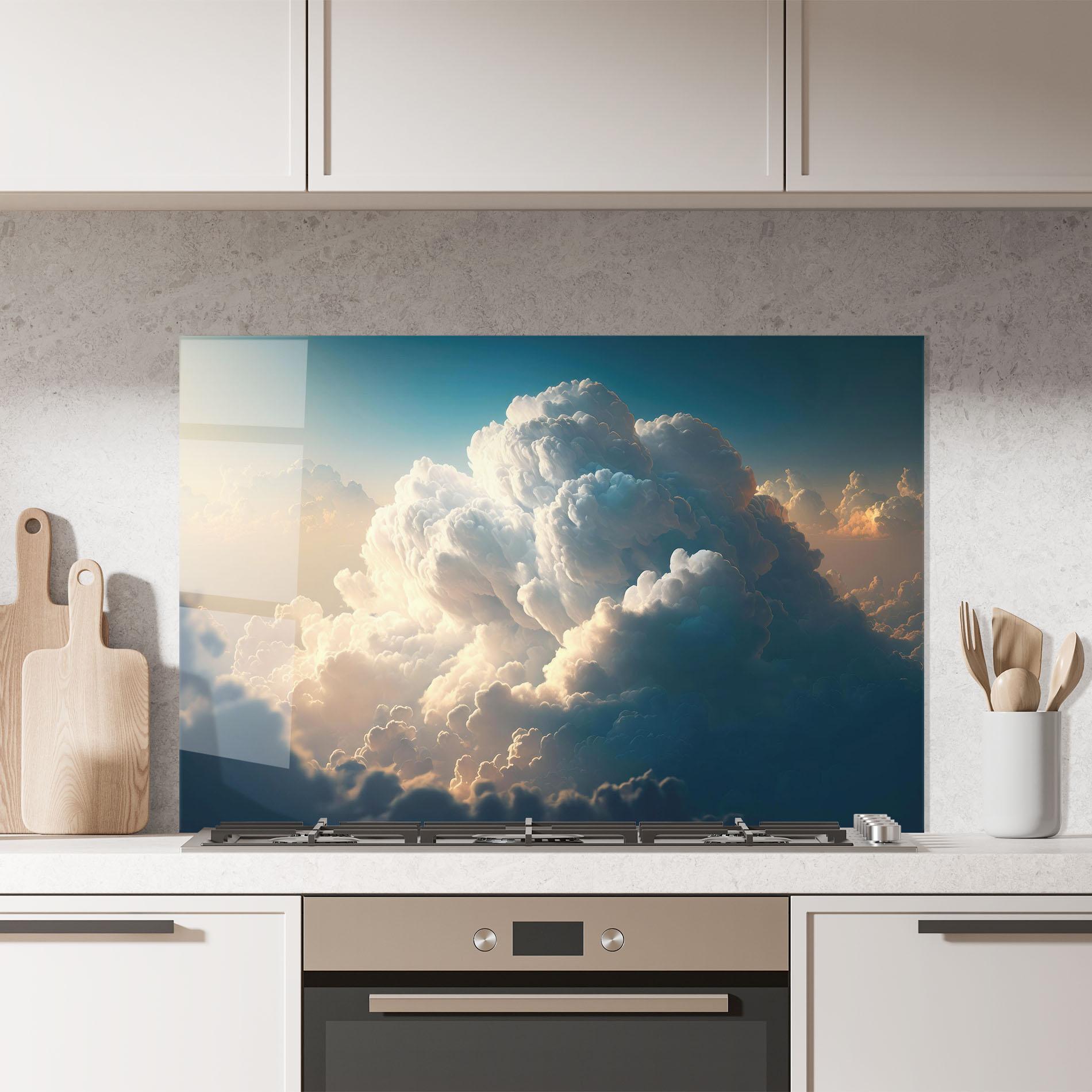 Стъклен панел за кухня Big Puffy Clouds mockup 7