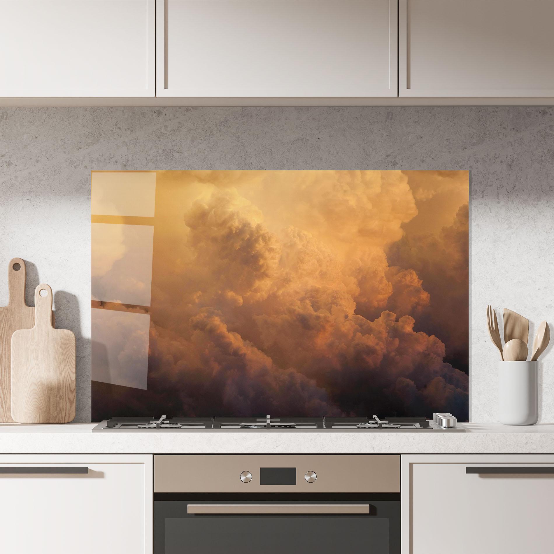 Стъклен панел за кухня Brown Orange Clouds mockup 7