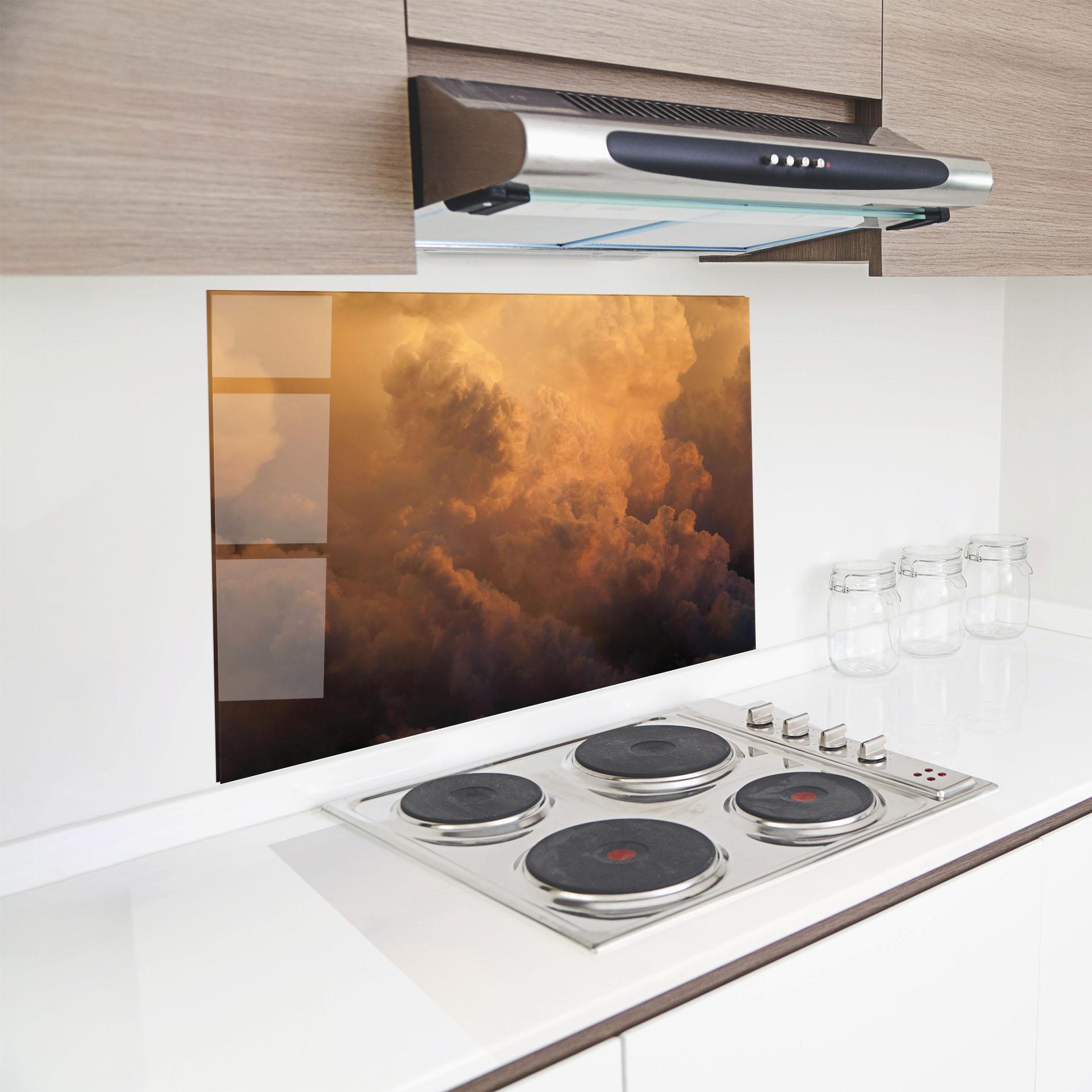 Стъклен панел за кухня Brown Orange Clouds mockup 8