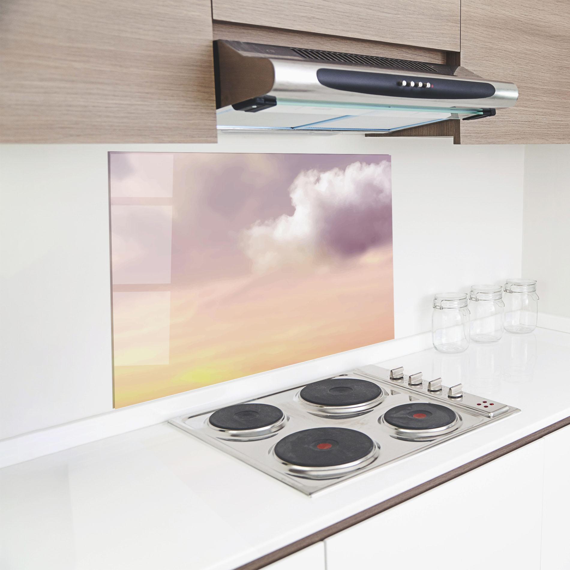 Стъклен панел за кухня Clouds Watercolor Cream mockup 8
