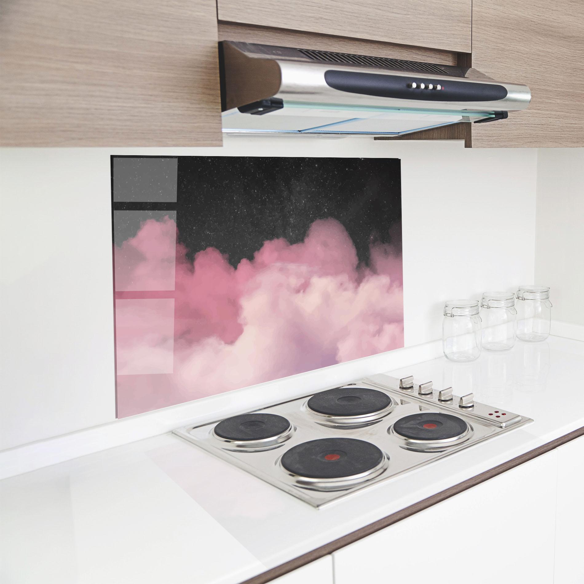 Стъклен панел за кухня Clouds Watercolor Purple mockup 8
