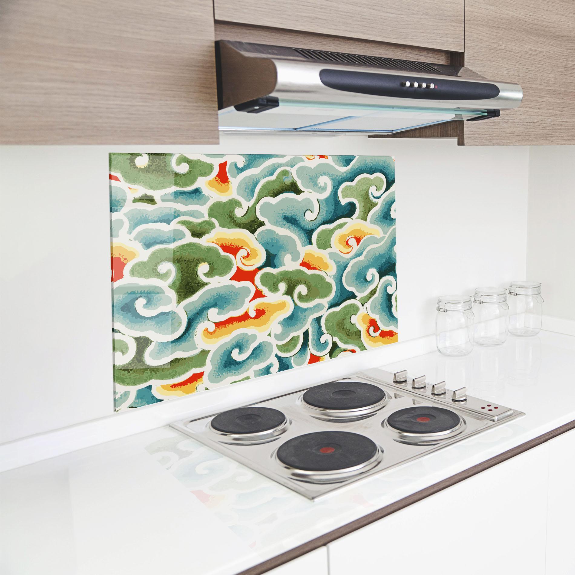 Стъклен панел за кухня Green Blue Clouds mockup 8