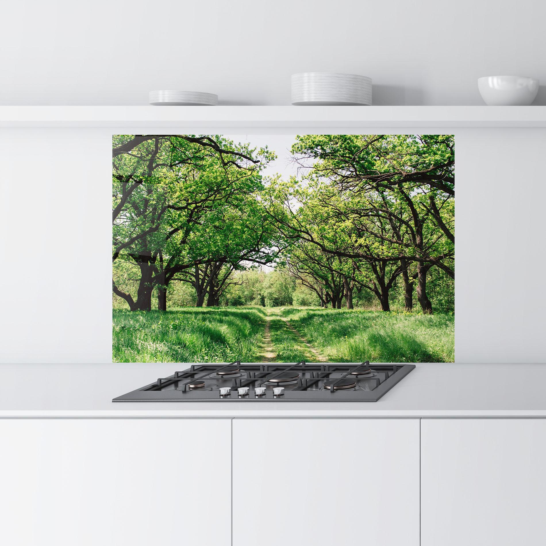 Стъклен панел за кухня Forest Green Path mockup 9