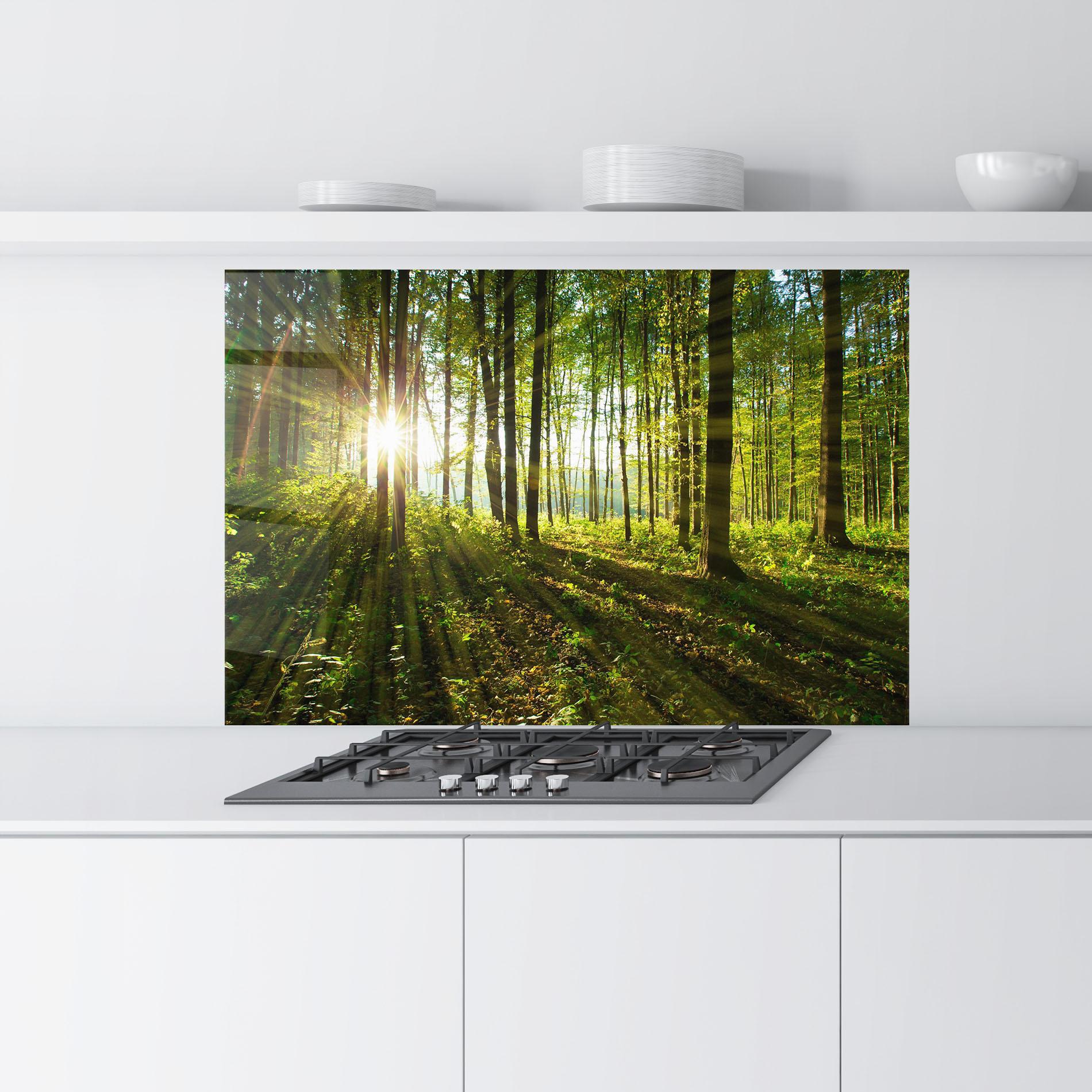 Стъклен панел за кухня Green Light Forest mockup 9