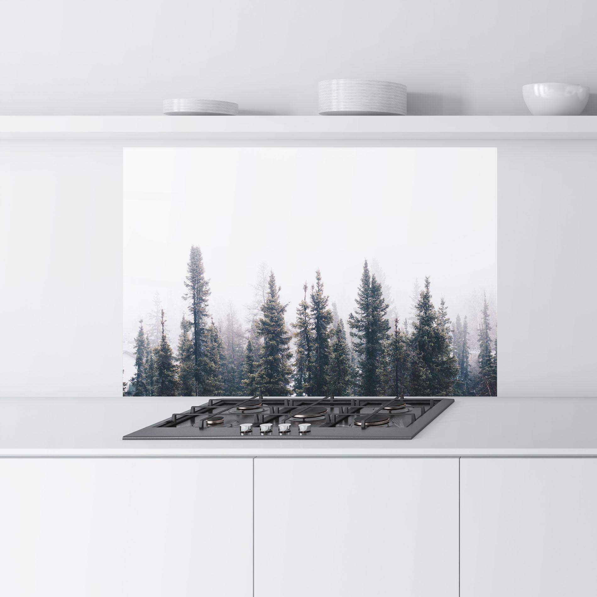 Стъклен панел за кухня Grey Foggy Trees mockup 9