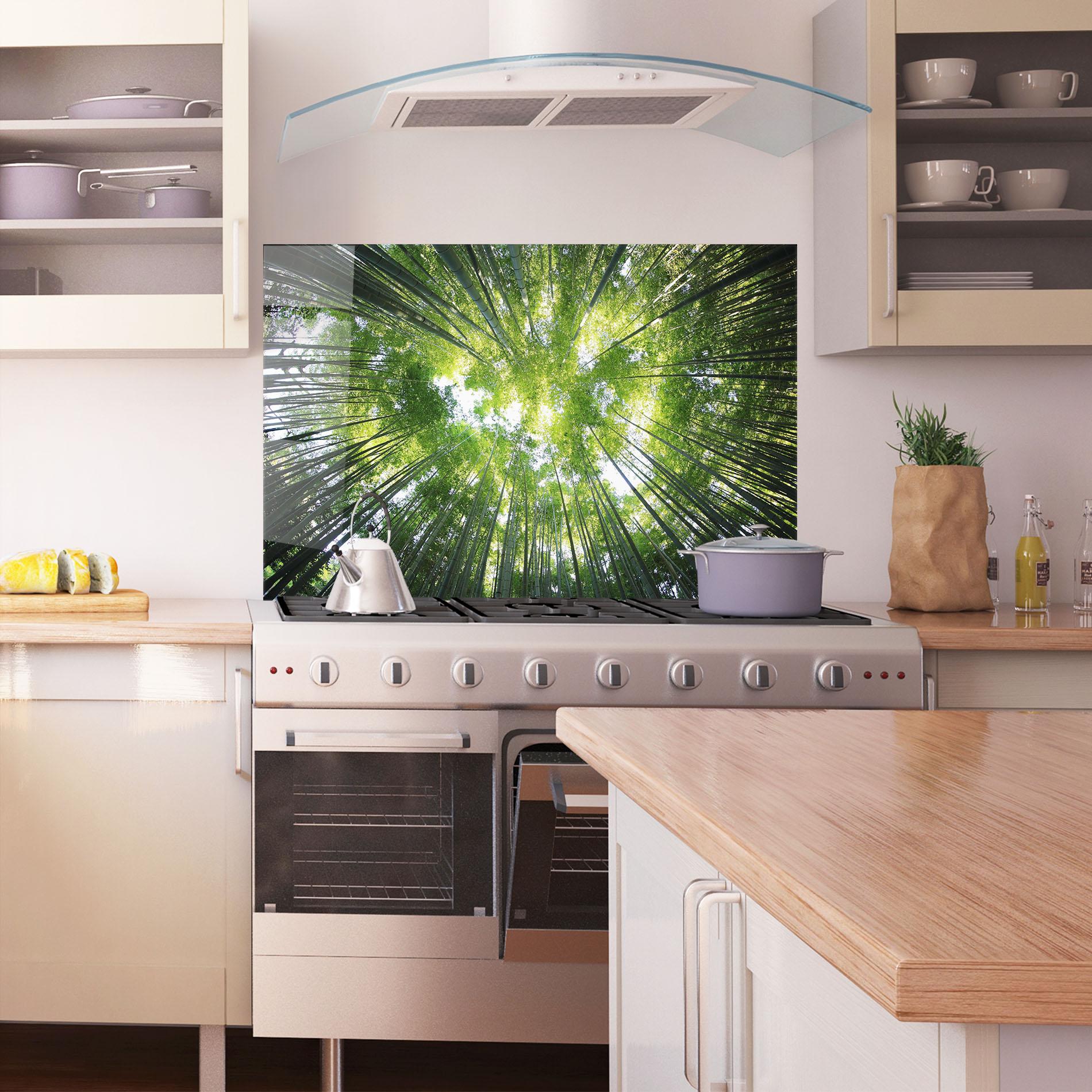 Стъклен панел за кухня Big Trees Morning mockup 1