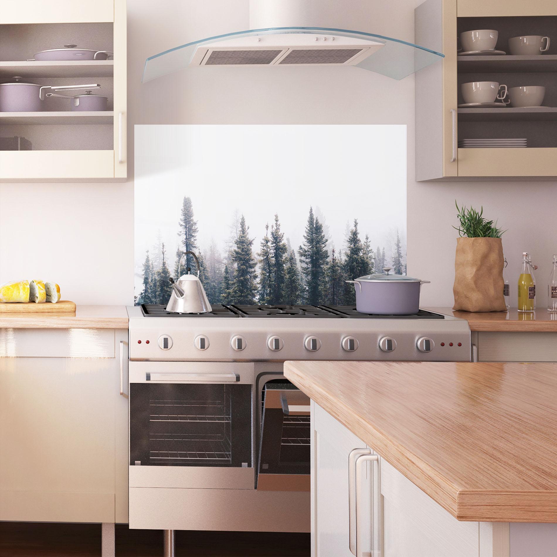 Стъклен панел за кухня Grey Foggy Trees mockup 1