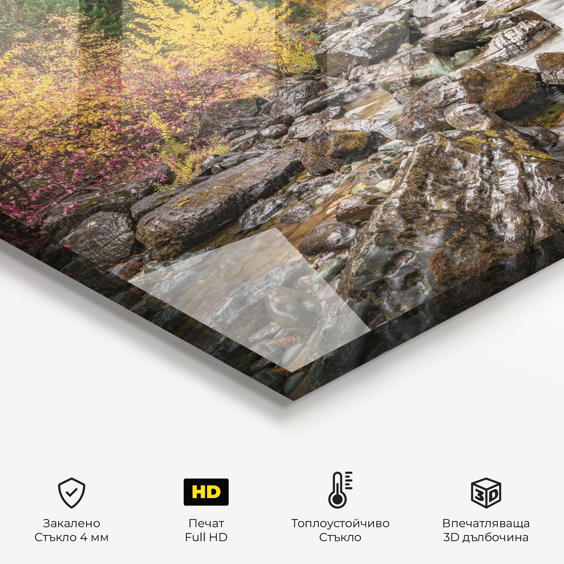 Стъклен панел за кухня Forest Lake Rocks mockup 2