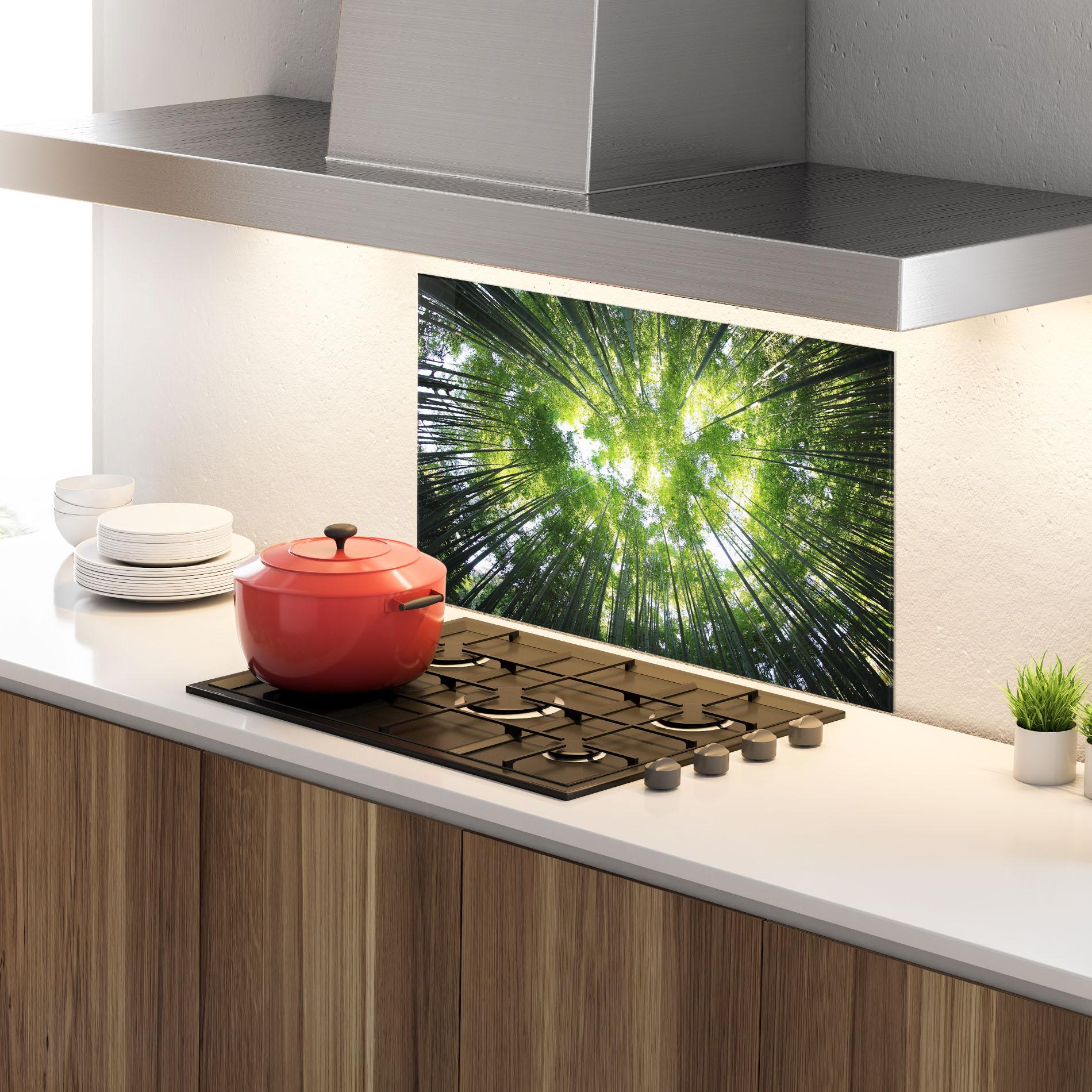 Стъклен панел за кухня Big Trees Morning mockup 4