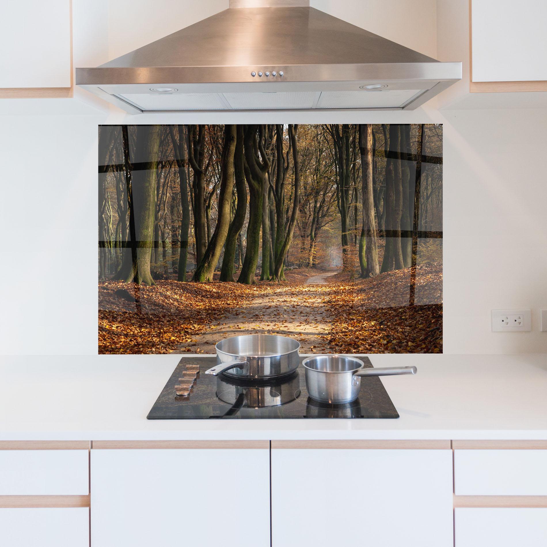 Стъклен панел за кухня Autumn Path Forest mockup 5
