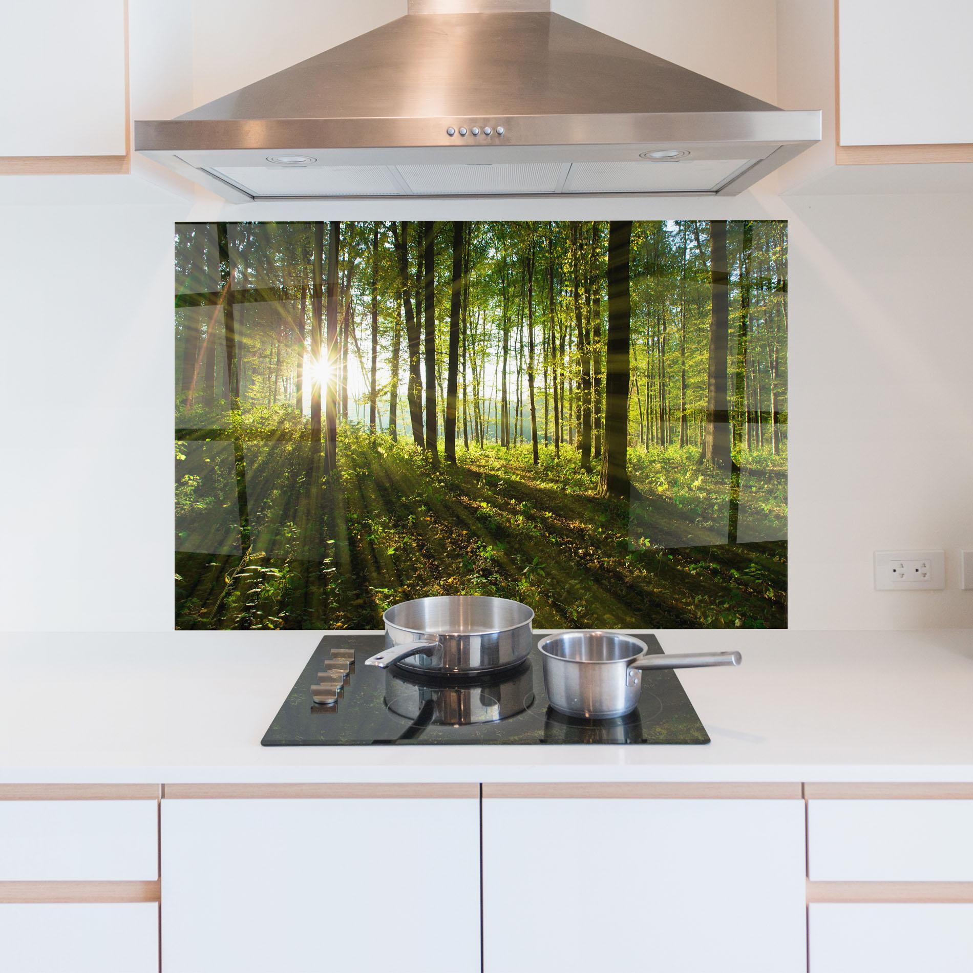 Стъклен панел за кухня Green Light Forest mockup 5