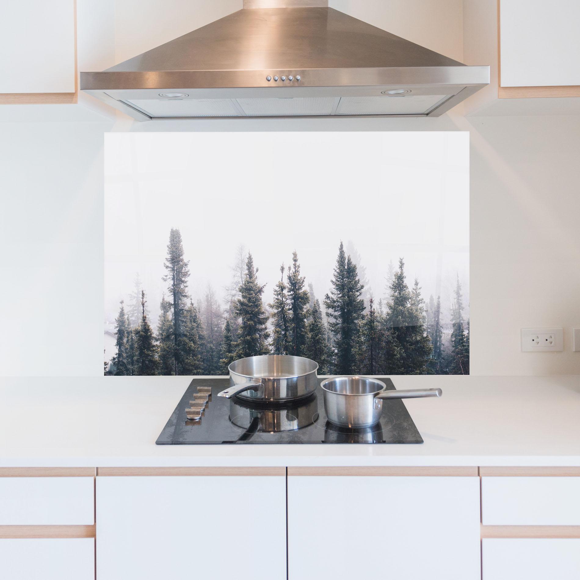 Стъклен панел за кухня Grey Foggy Trees mockup 5