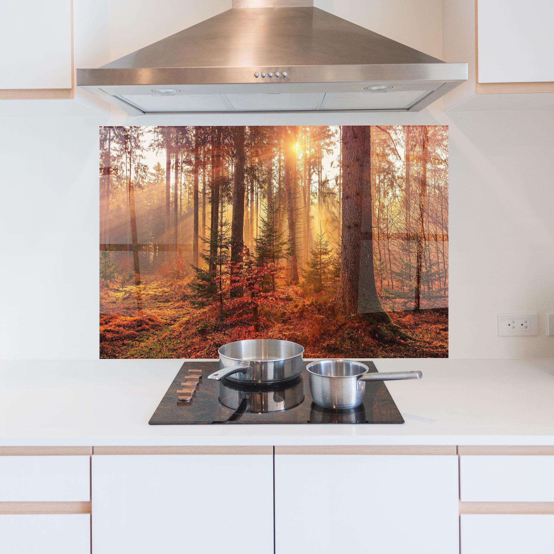 Стъклен панел за кухня Orange Light Forest mockup 5