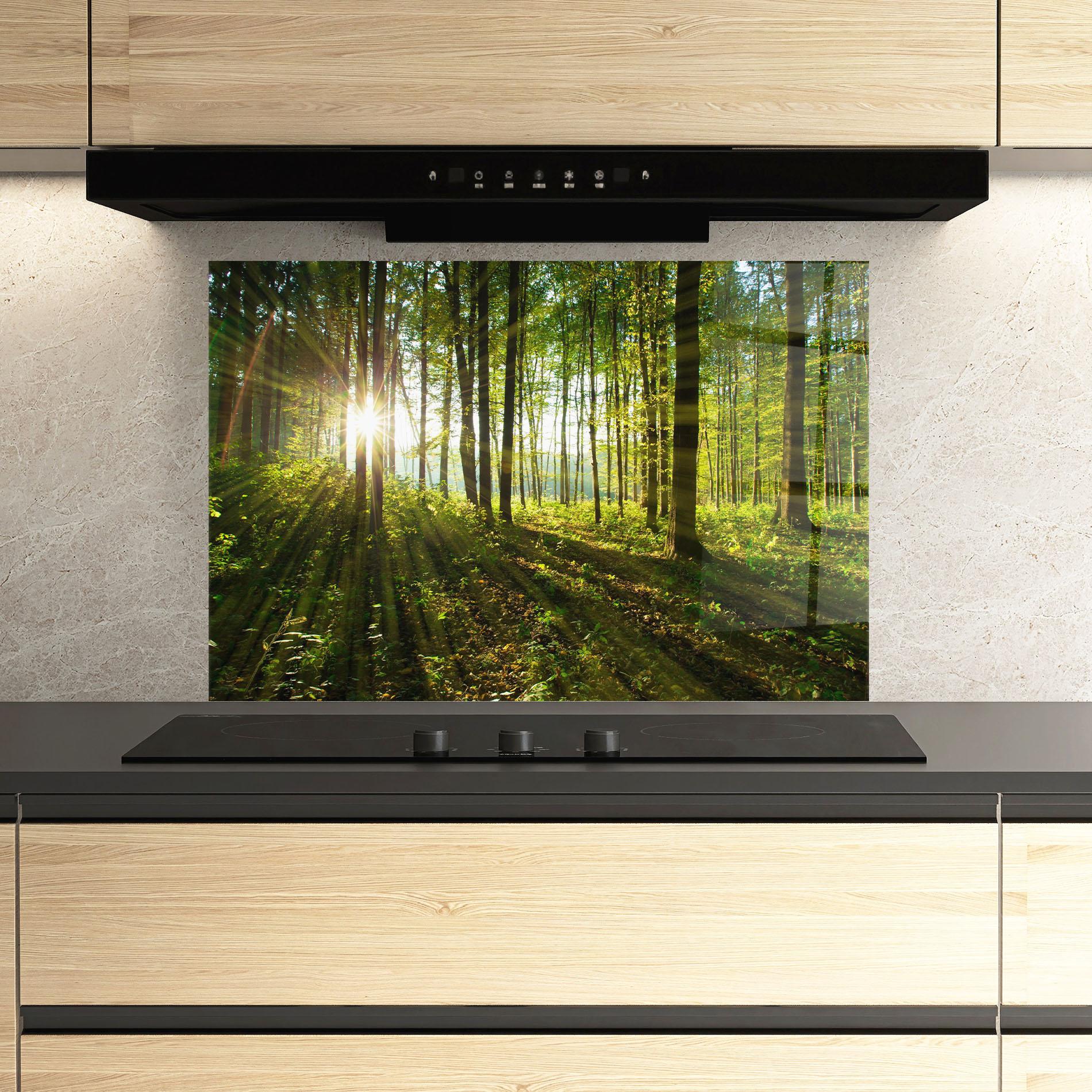 Стъклен панел за кухня Green Light Forest mockup 3