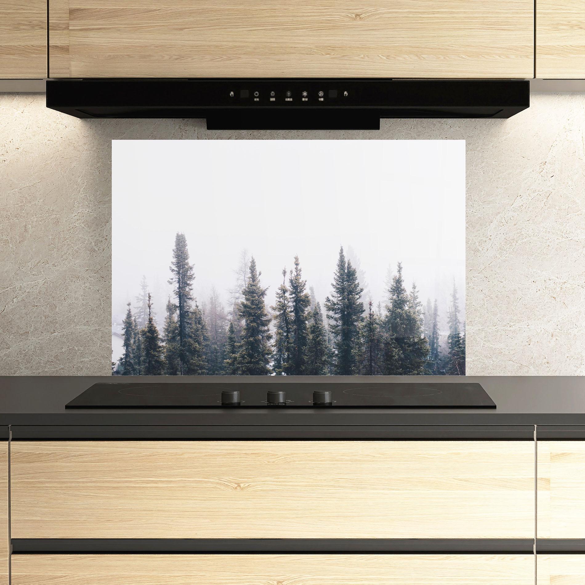 Стъклен панел за кухня Grey Foggy Trees mockup 3
