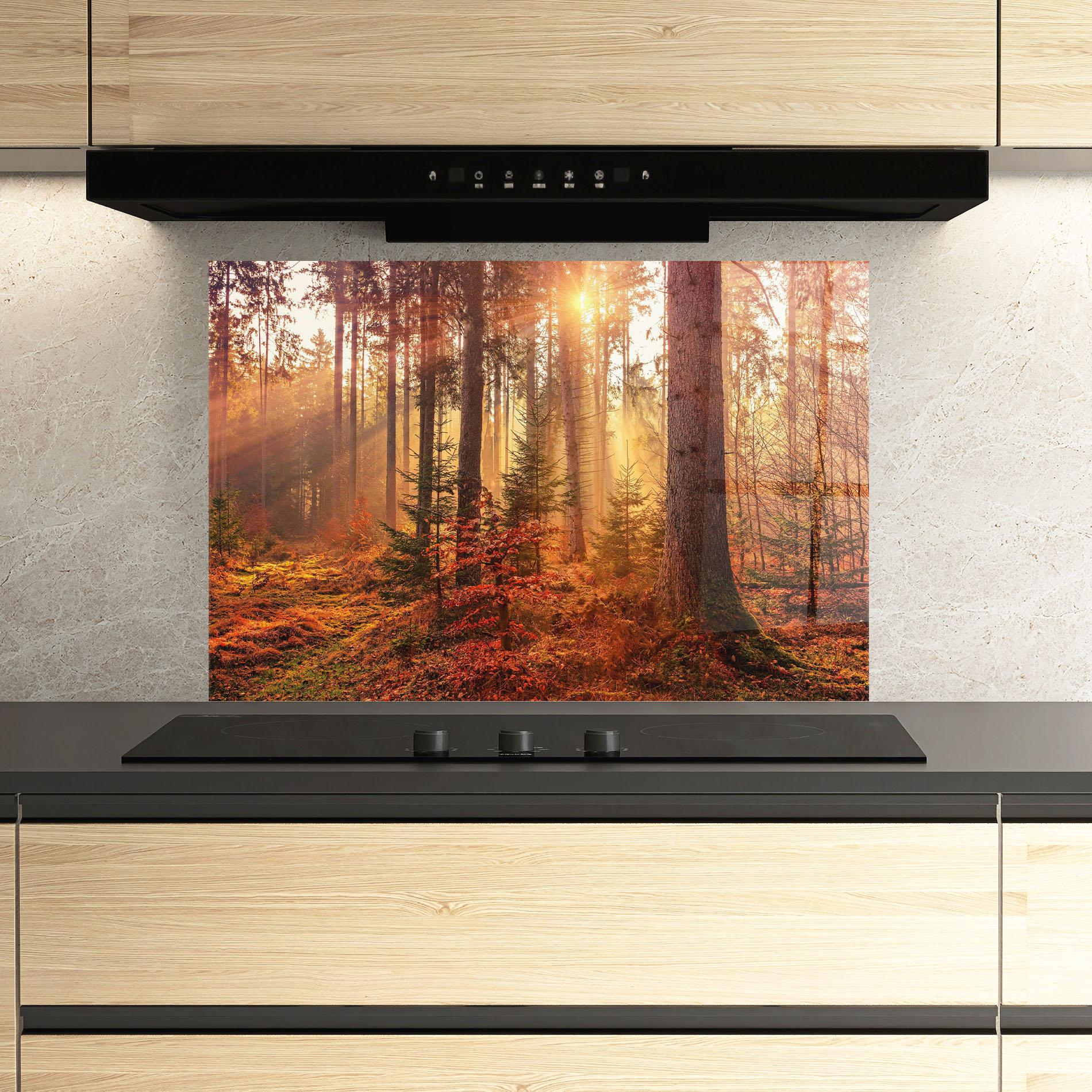 Стъклен панел за кухня Orange Light Forest mockup 3