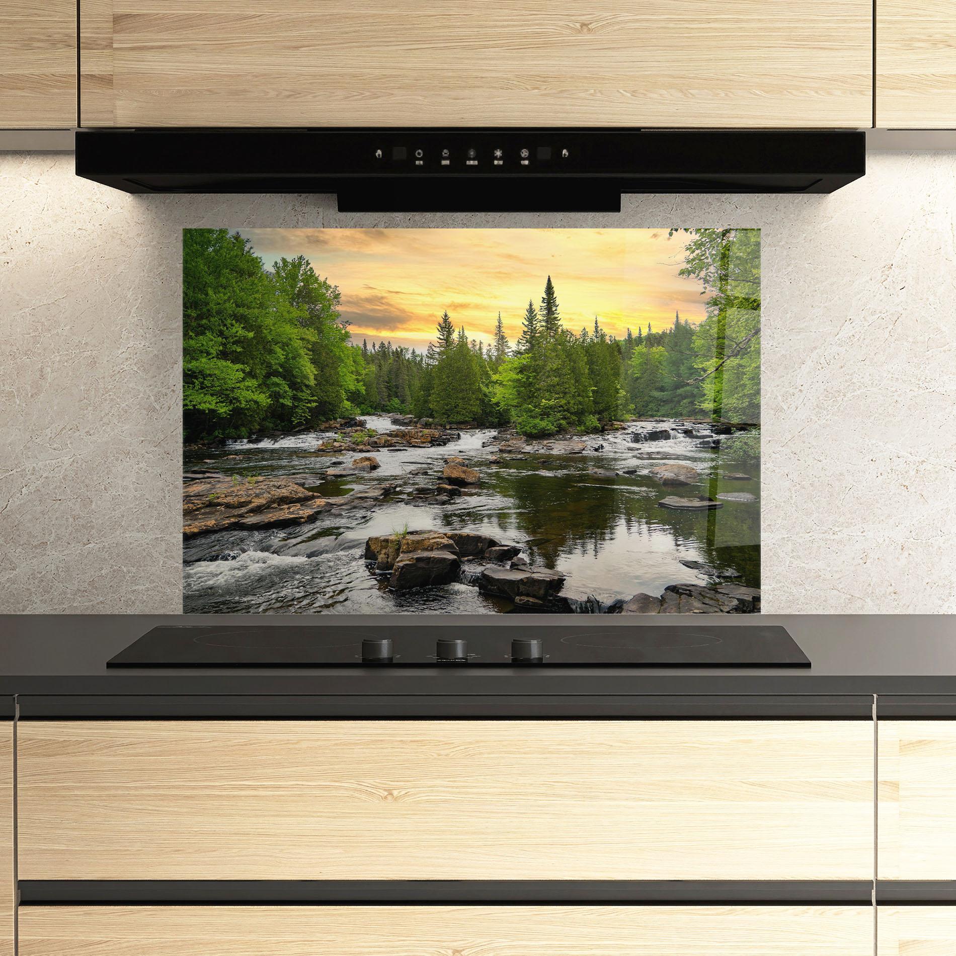 Стъклен панел за кухня Small River Forest mockup 3