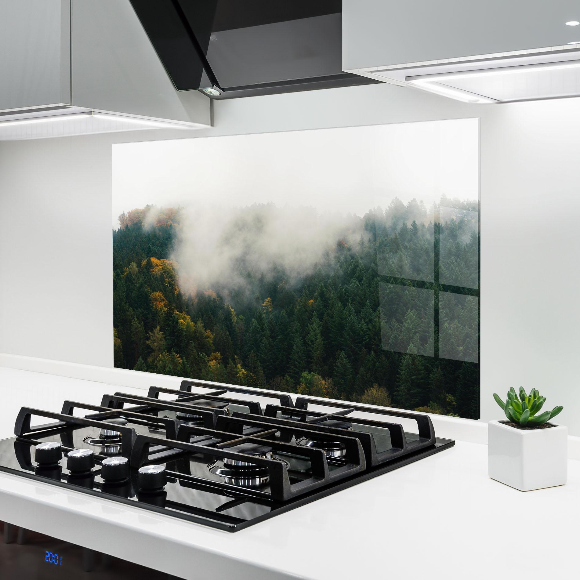 Стъклен панел за кухня Foggy Tree Forest mockup 6
