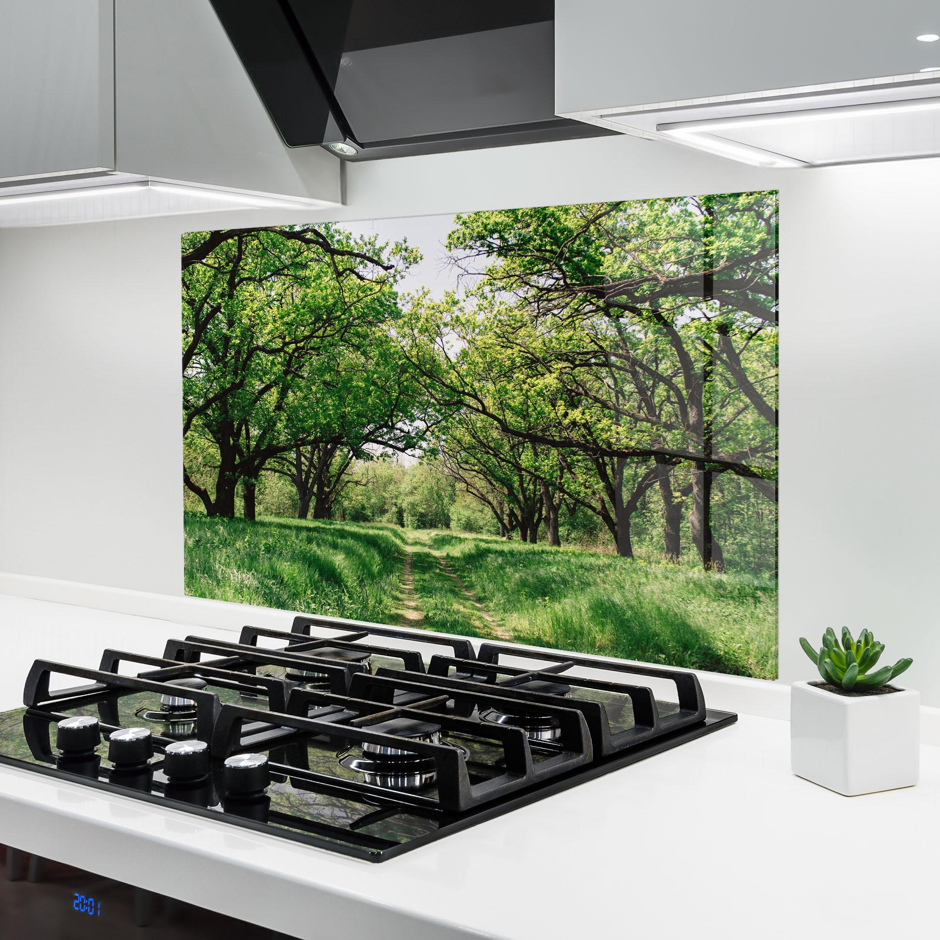 Стъклен панел за кухня Forest Green Path mockup 6