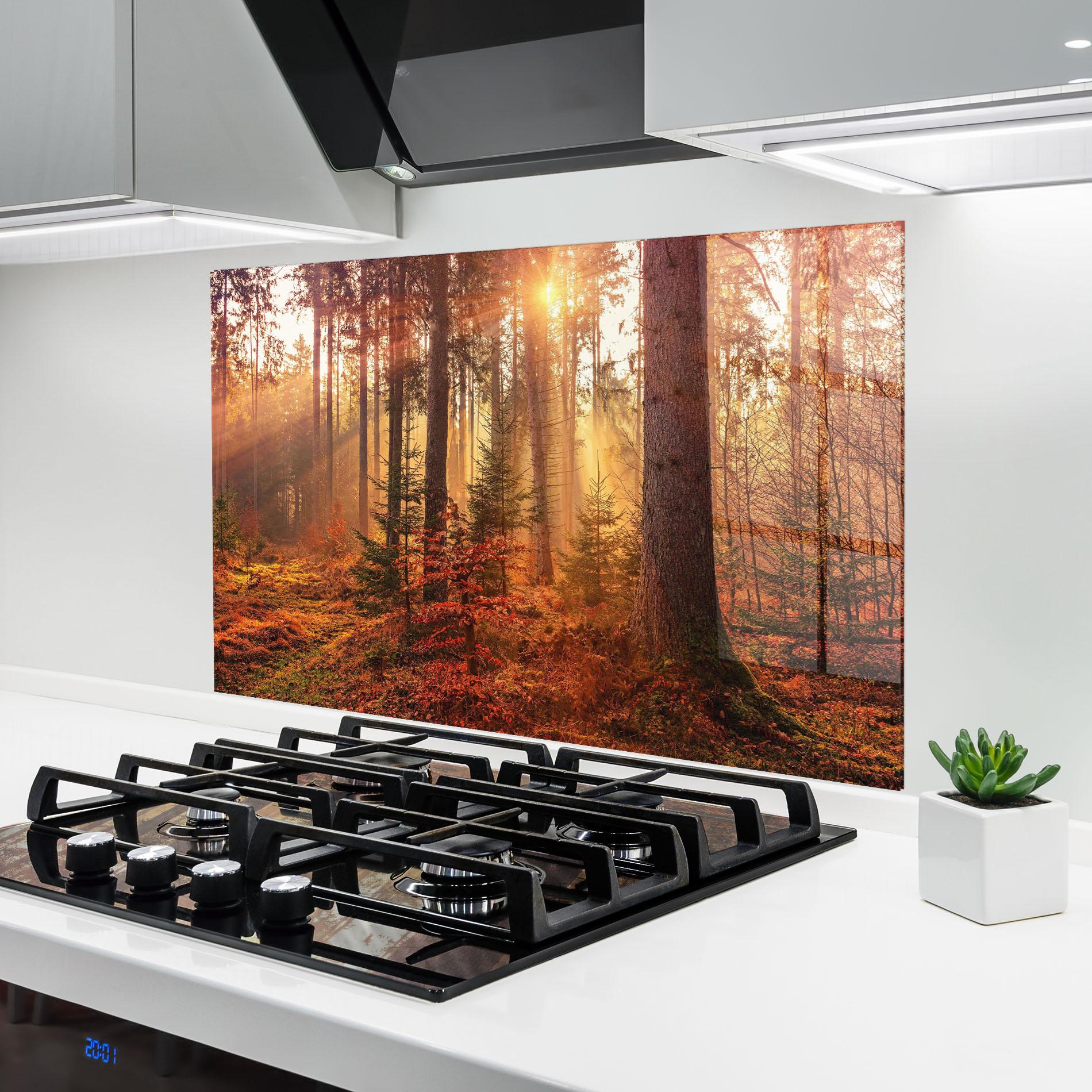 Стъклен панел за кухня Orange Light Forest mockup 6