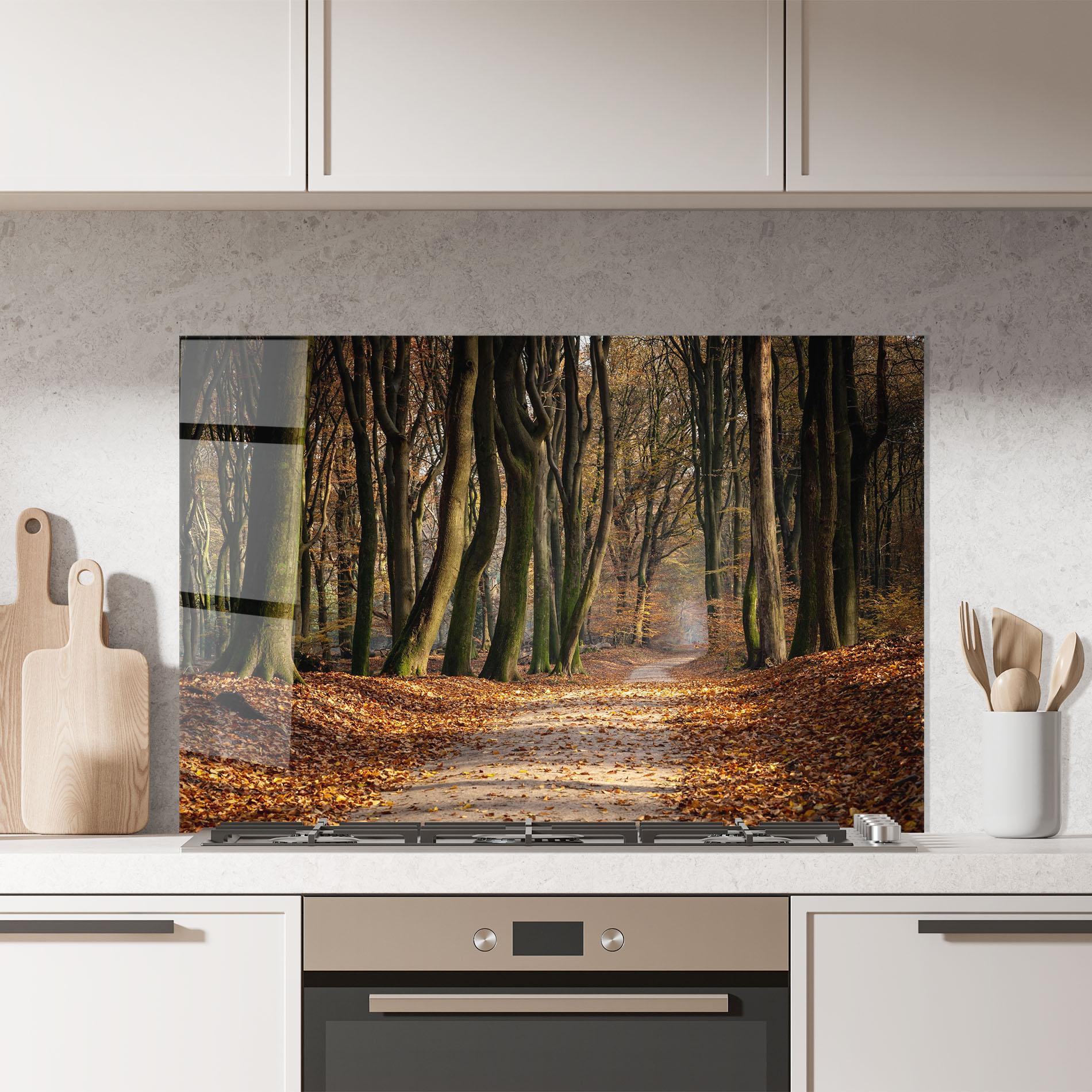 Стъклен панел за кухня Autumn Path Forest mockup 7