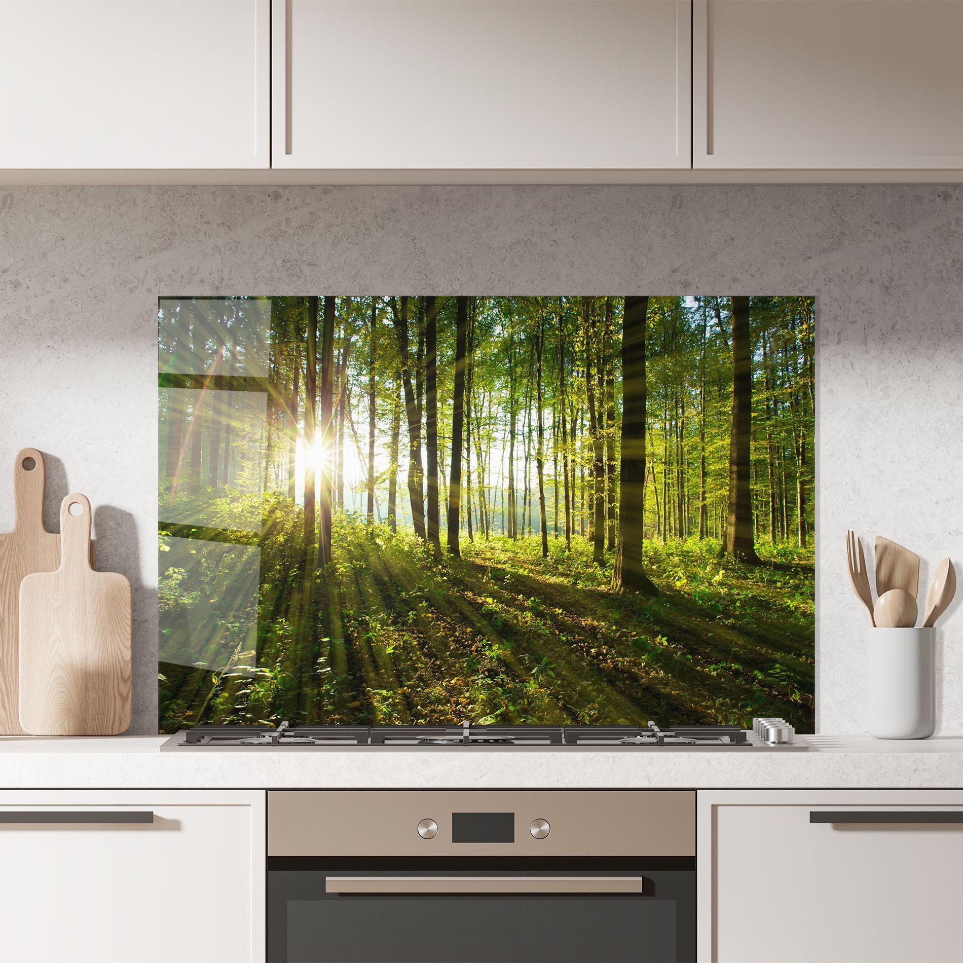 Стъклен панел за кухня Green Light Forest mockup 7