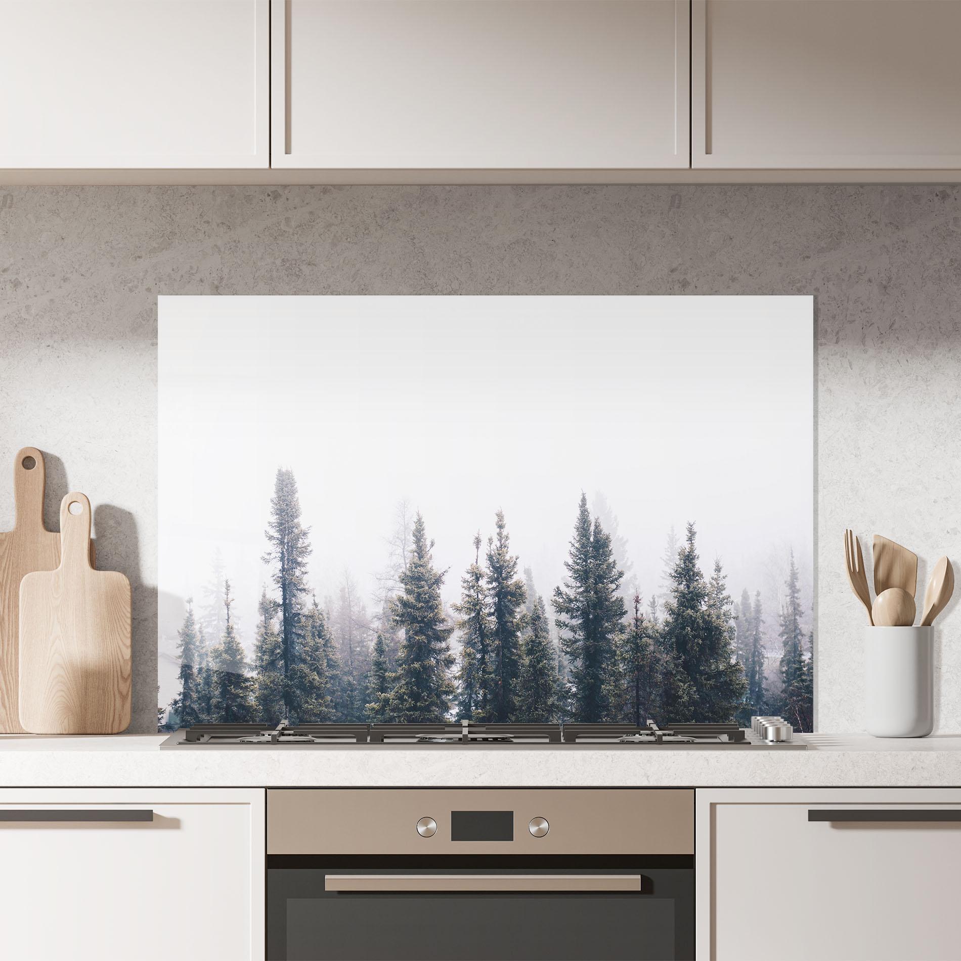 Стъклен панел за кухня Grey Foggy Trees mockup 7