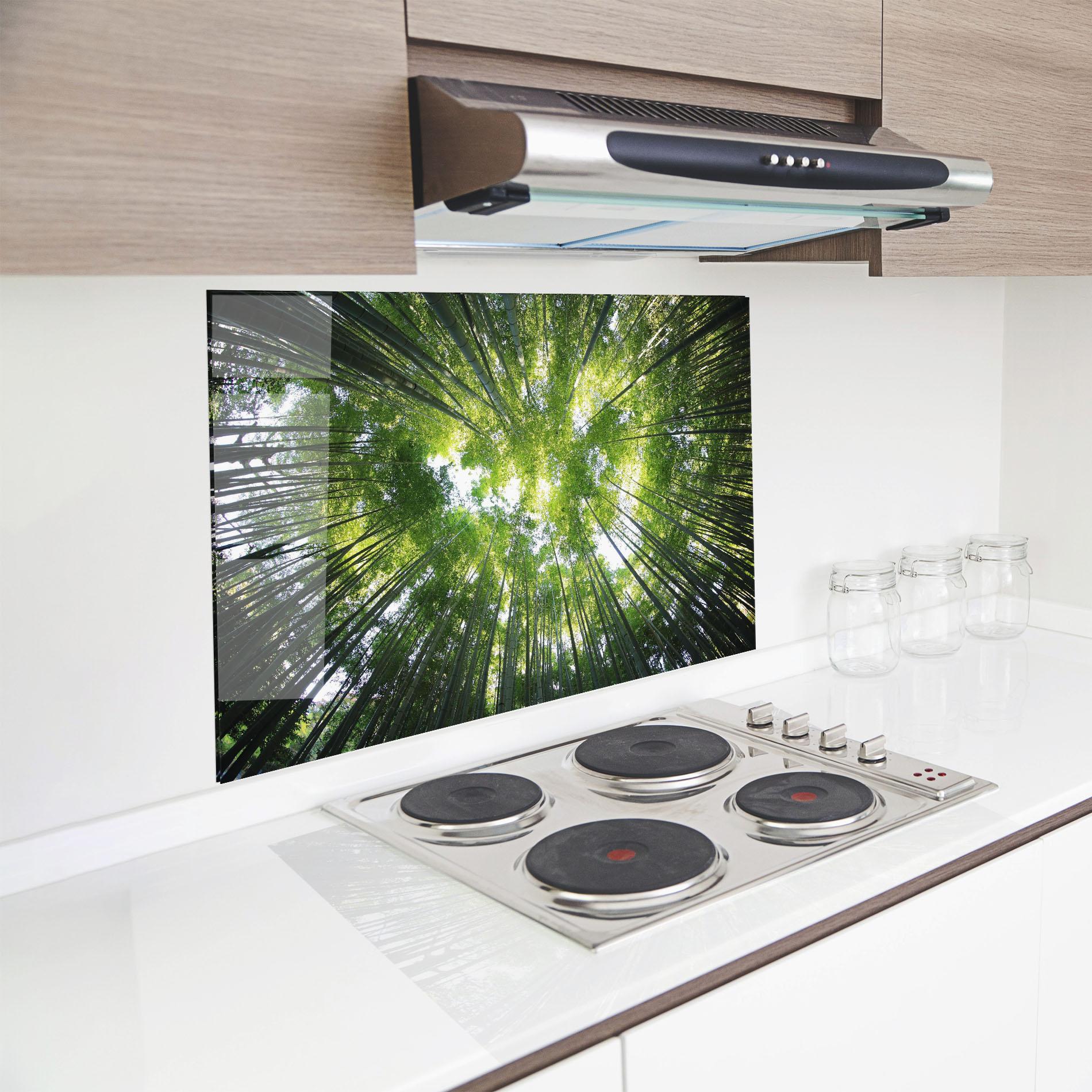 Стъклен панел за кухня Big Trees Morning mockup 8