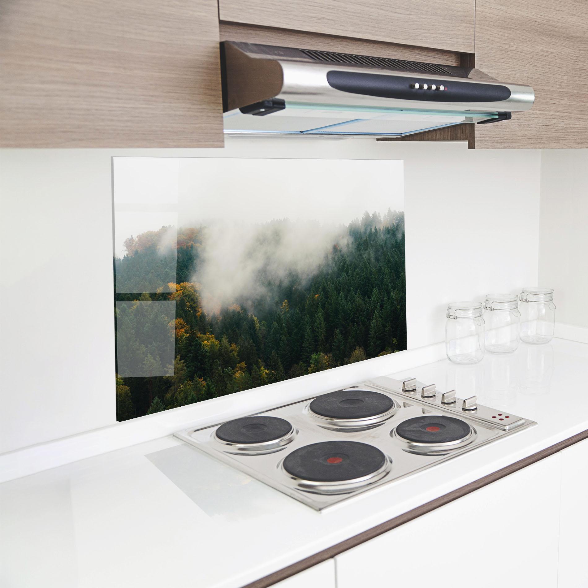 Стъклен панел за кухня Foggy Tree Forest mockup 8