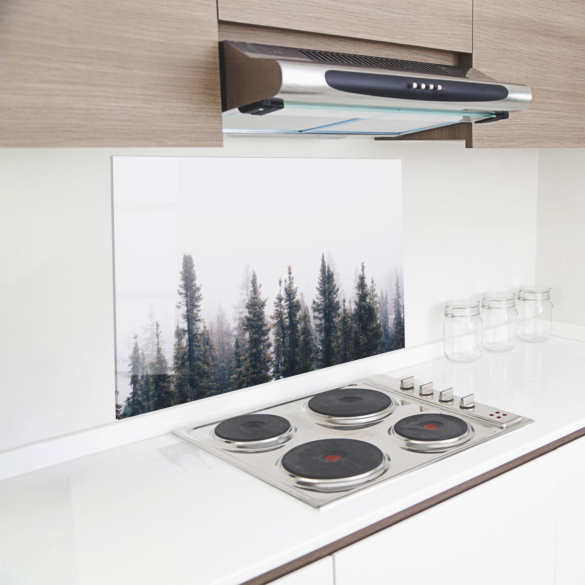 Стъклен панел за кухня Grey Foggy Trees mockup 8