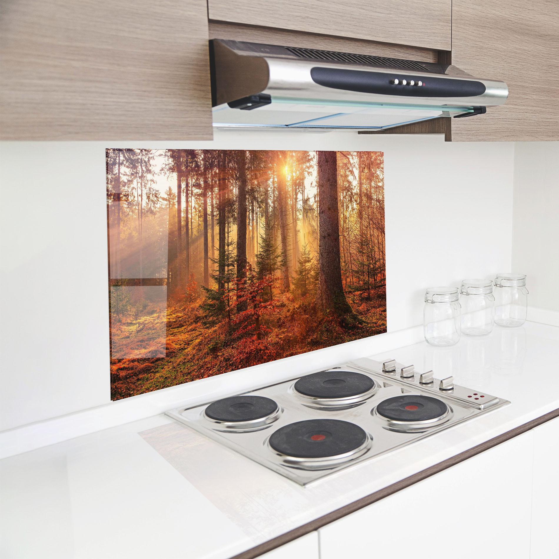 Стъклен панел за кухня Orange Light Forest mockup 8