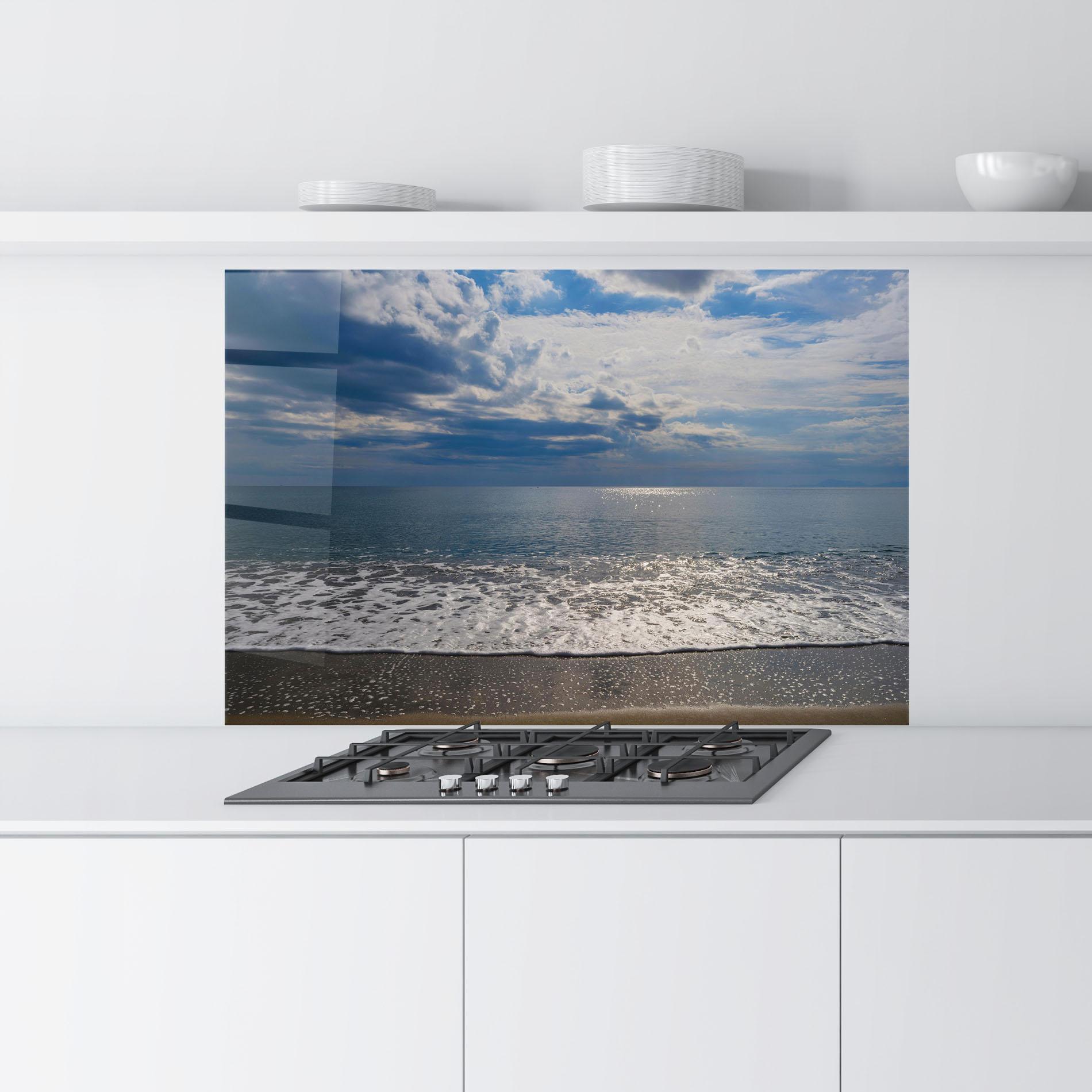 Стъклен панел за кухня Blue Cream Beach mockup 9