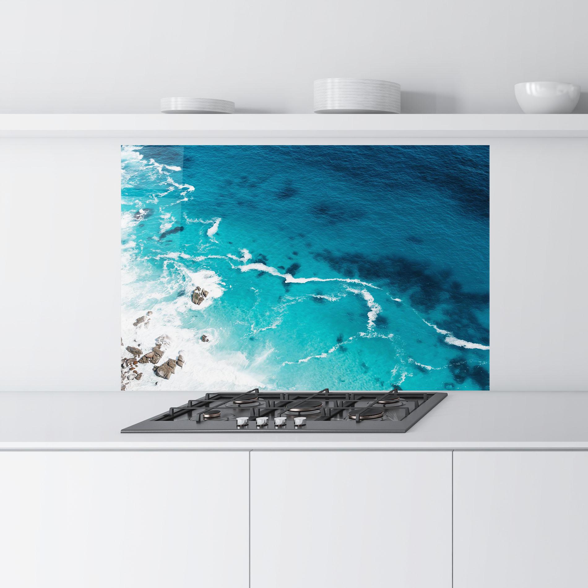 Стъклен панел за кухня Blue Water Beach mockup 9
