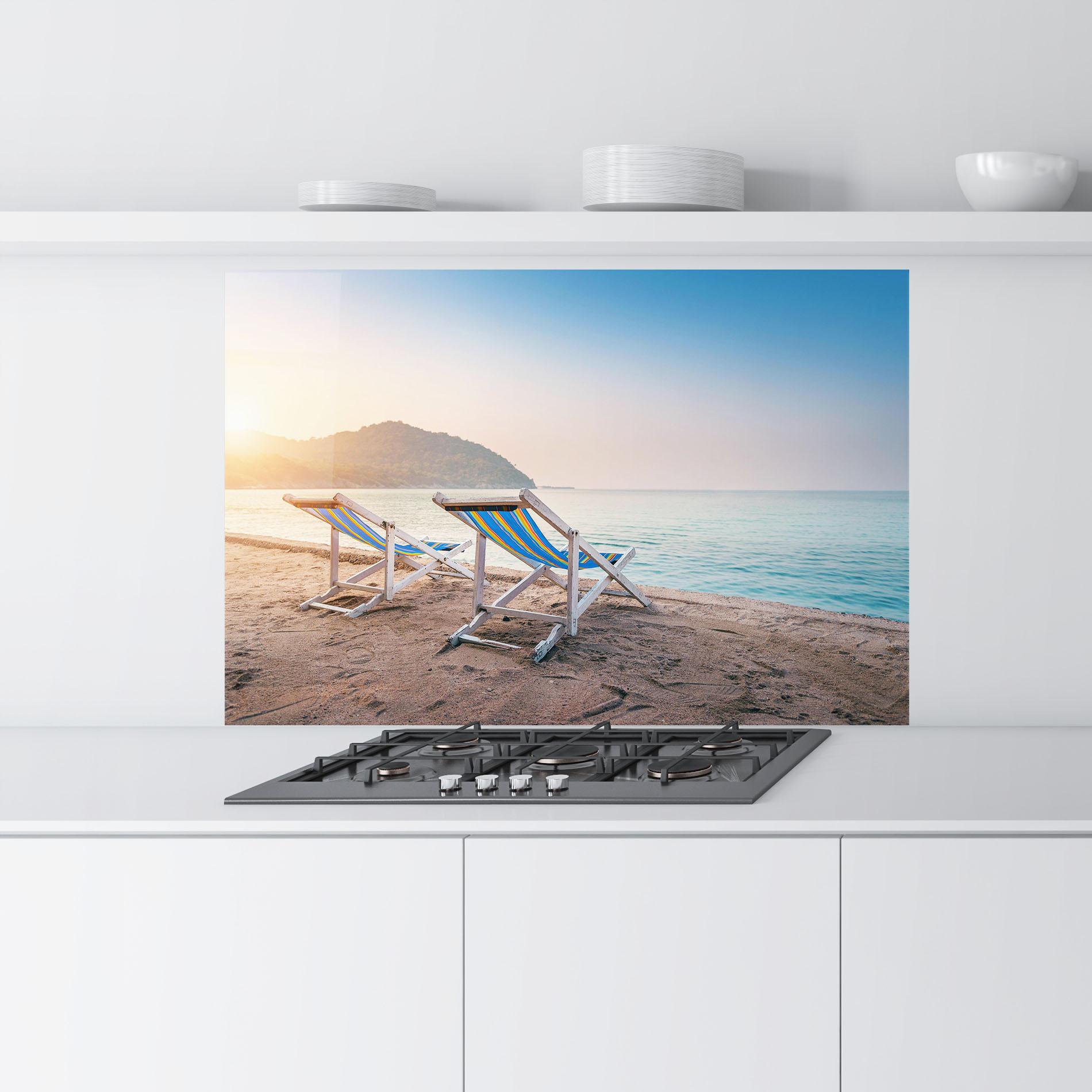Стъклен панел за кухня Colorful Beach Chairs mockup 9