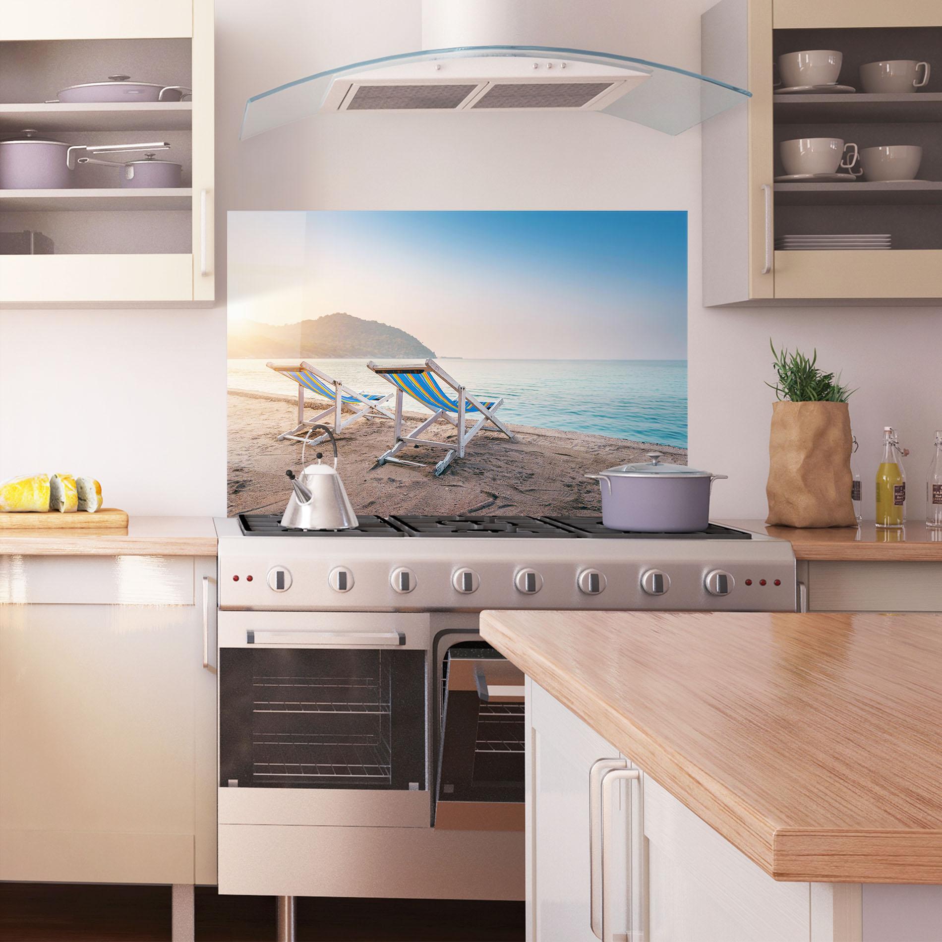 Стъклен панел за кухня Colorful Beach Chairs mockup 1