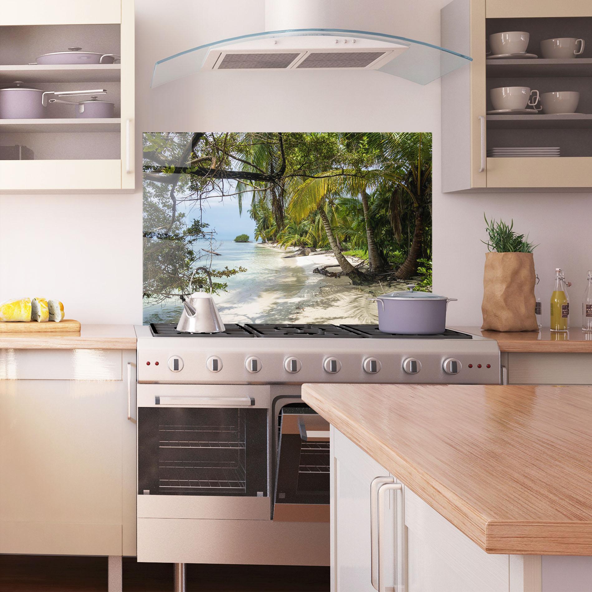 Стъклен панел за кухня Island Beach mockup 1