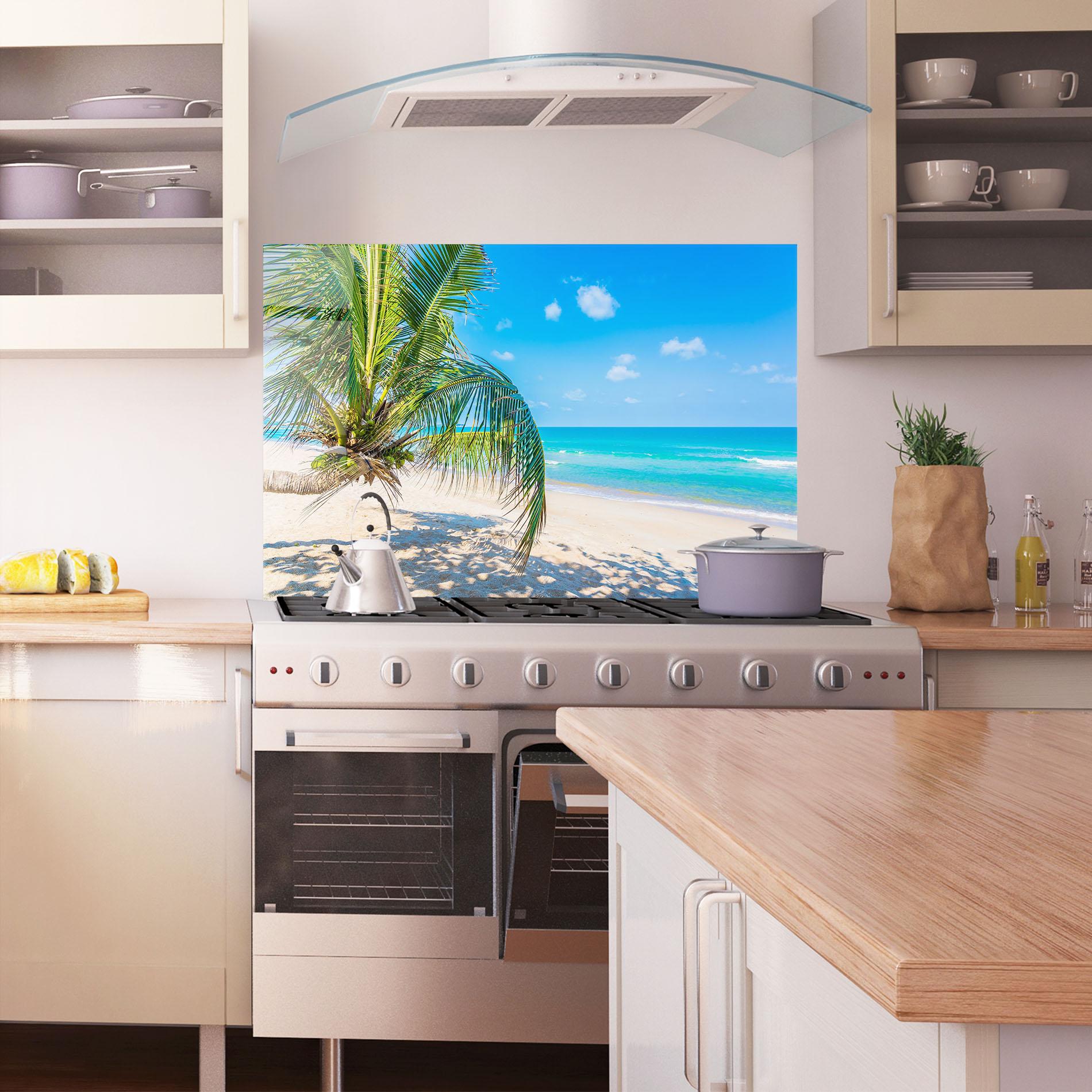 Стъклен панел за кухня Tropical Beach View mockup 1