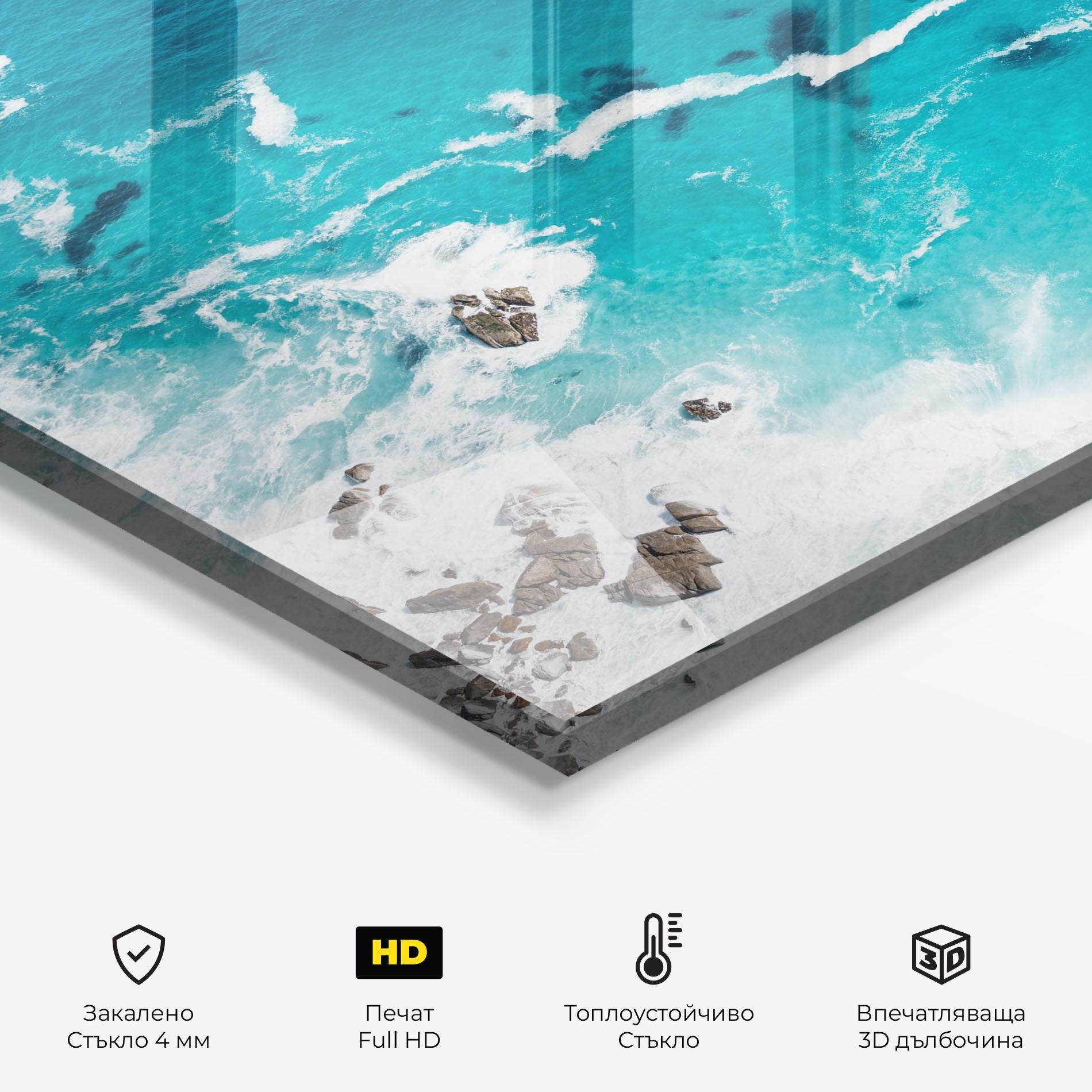 Стъклен панел за кухня Blue Water Beach mockup 2