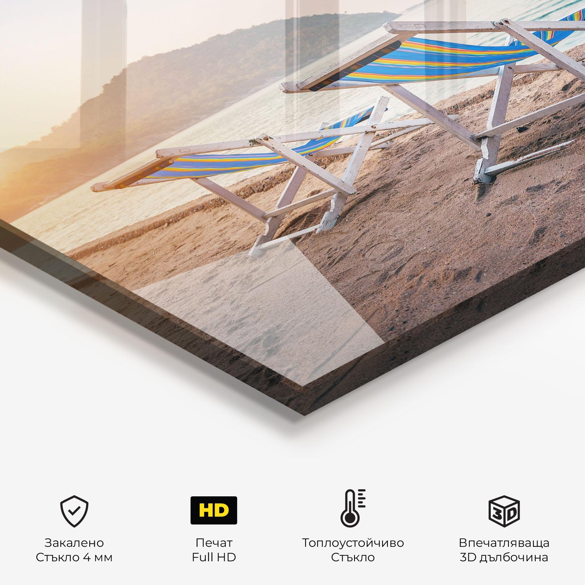 Стъклен панел за кухня Colorful Beach Chairs mockup 2