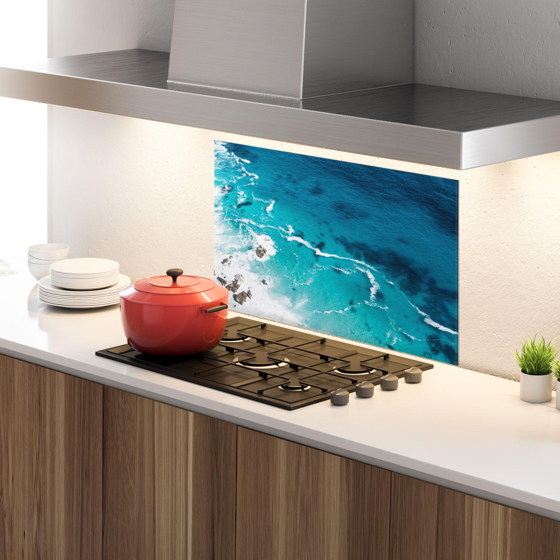 Стъклен панел за кухня Blue Water Beach mockup 4