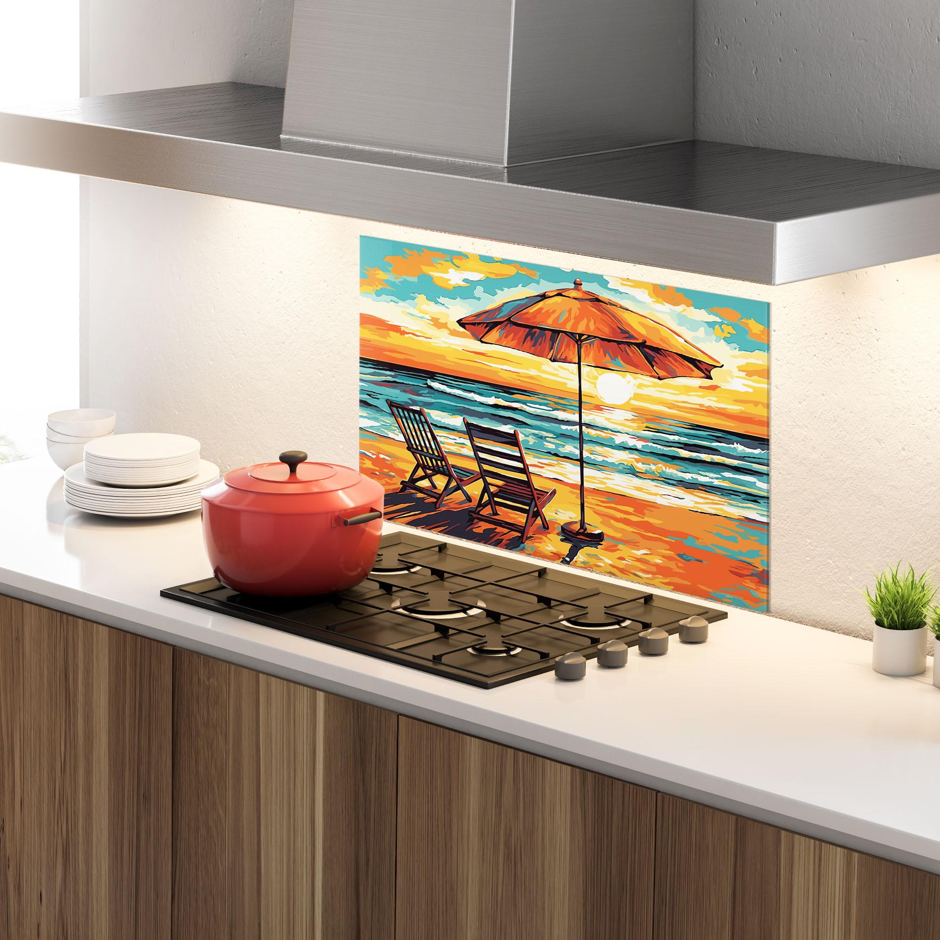 Стъклен панел за кухня Chair Sunset View mockup 4