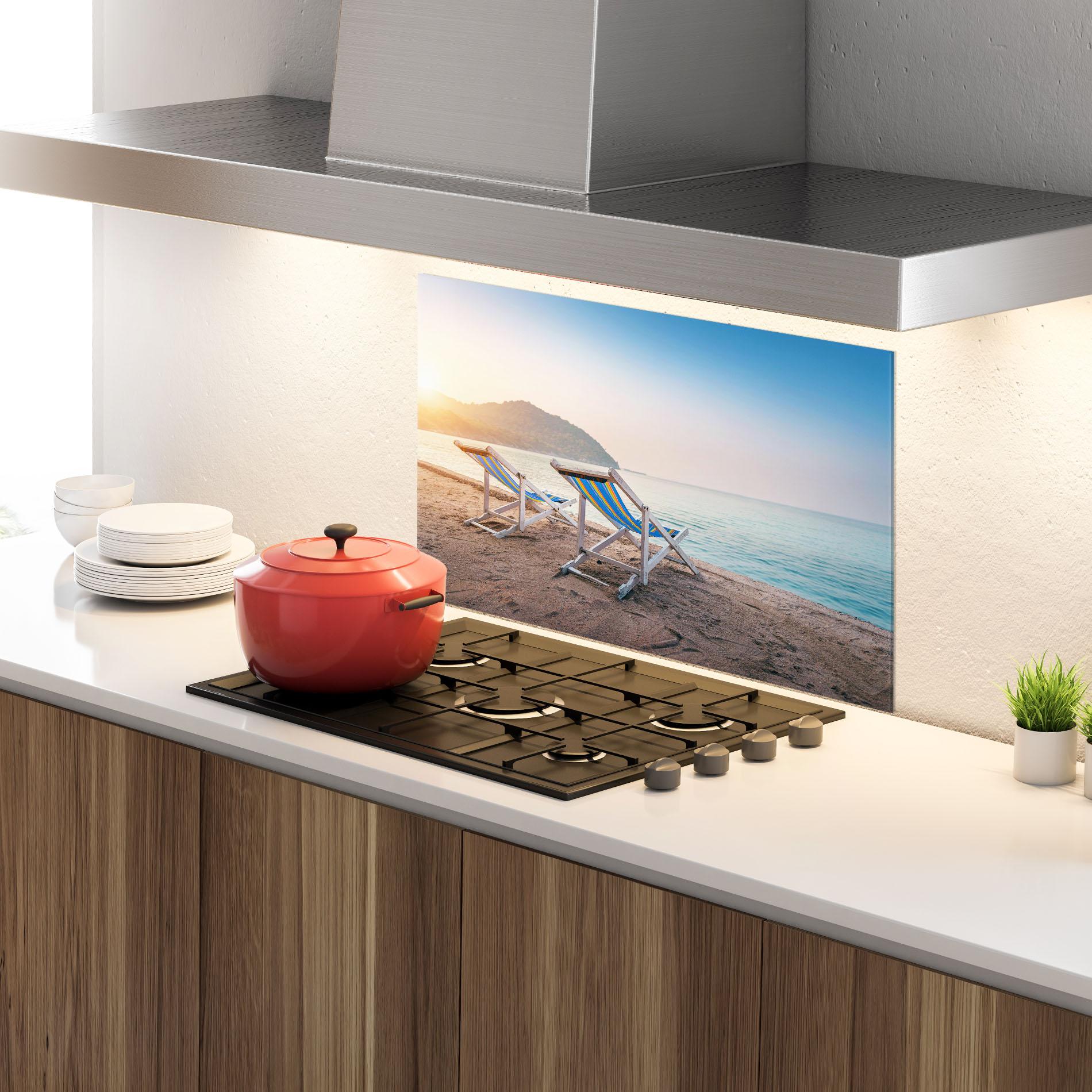 Стъклен панел за кухня Colorful Beach Chairs mockup 4