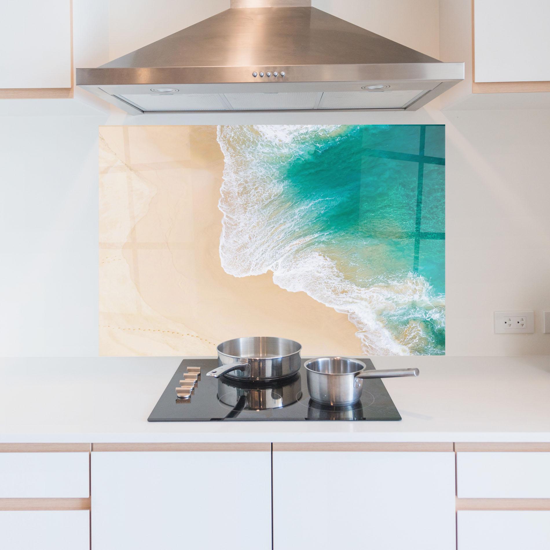 Стъклен панел за кухня Beautiful Blue Waves mockup 5