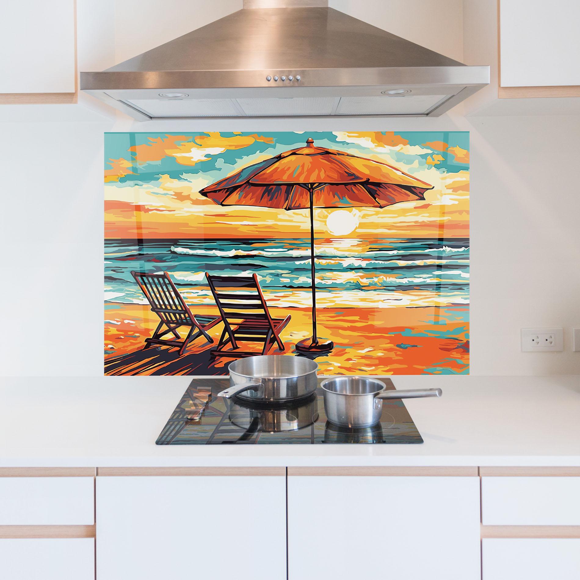 Стъклен панел за кухня Chair Sunset View mockup 5